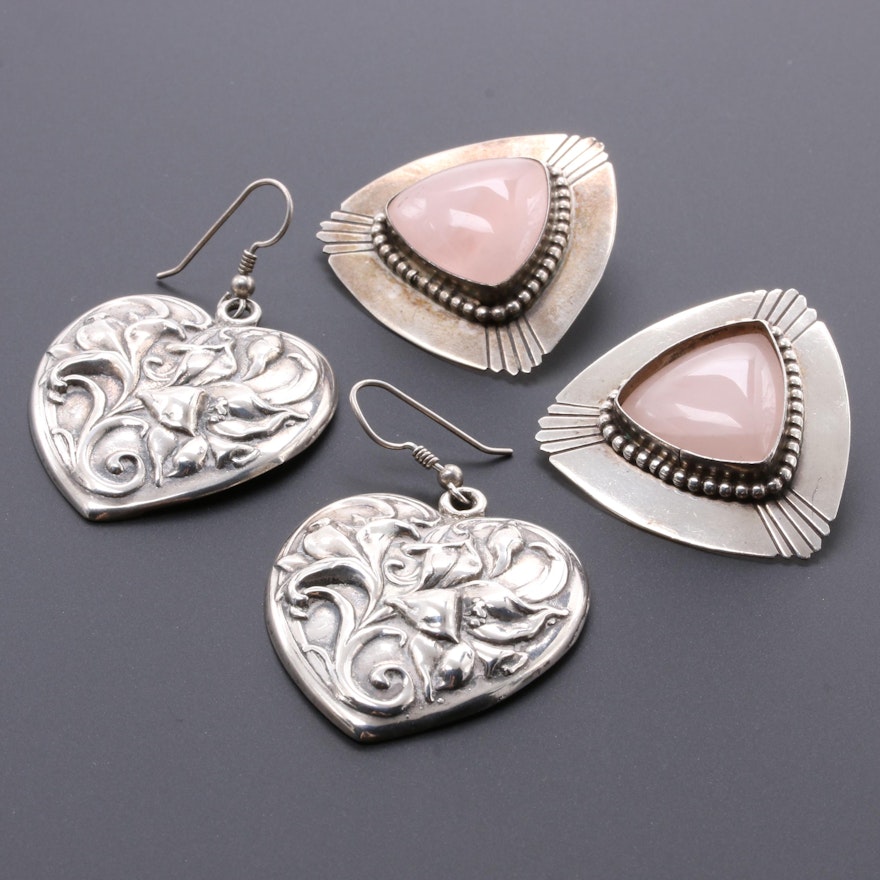 Sterling Silver Earring Selection Including Rose Quartz