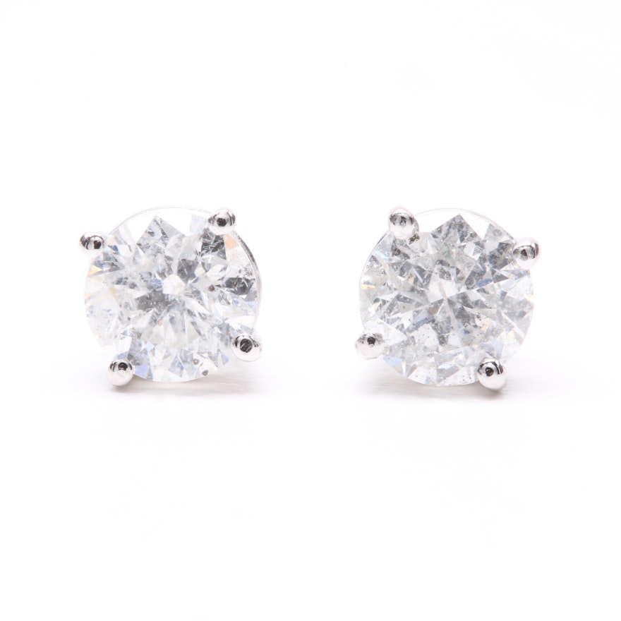 14K White Gold Diamond Stud Earrings