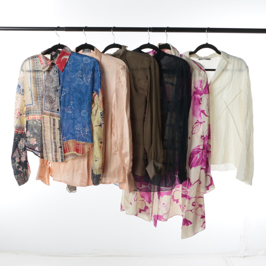 Designer Silk Blouses and Jacket Including Versace, Just Cavalli, Valentino