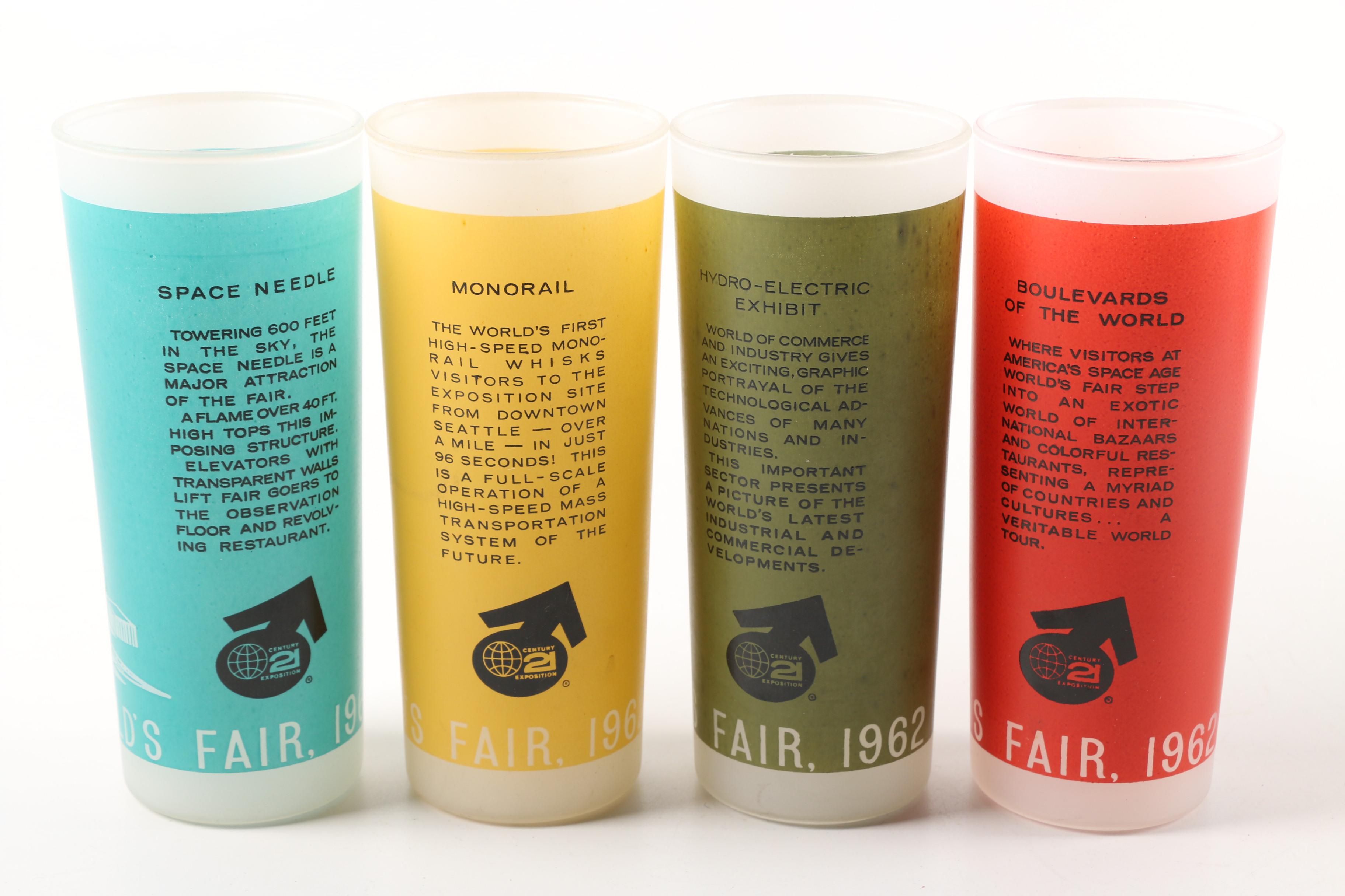 Complete Set of 1962 Seattle World's Fair Frosted Tumblers