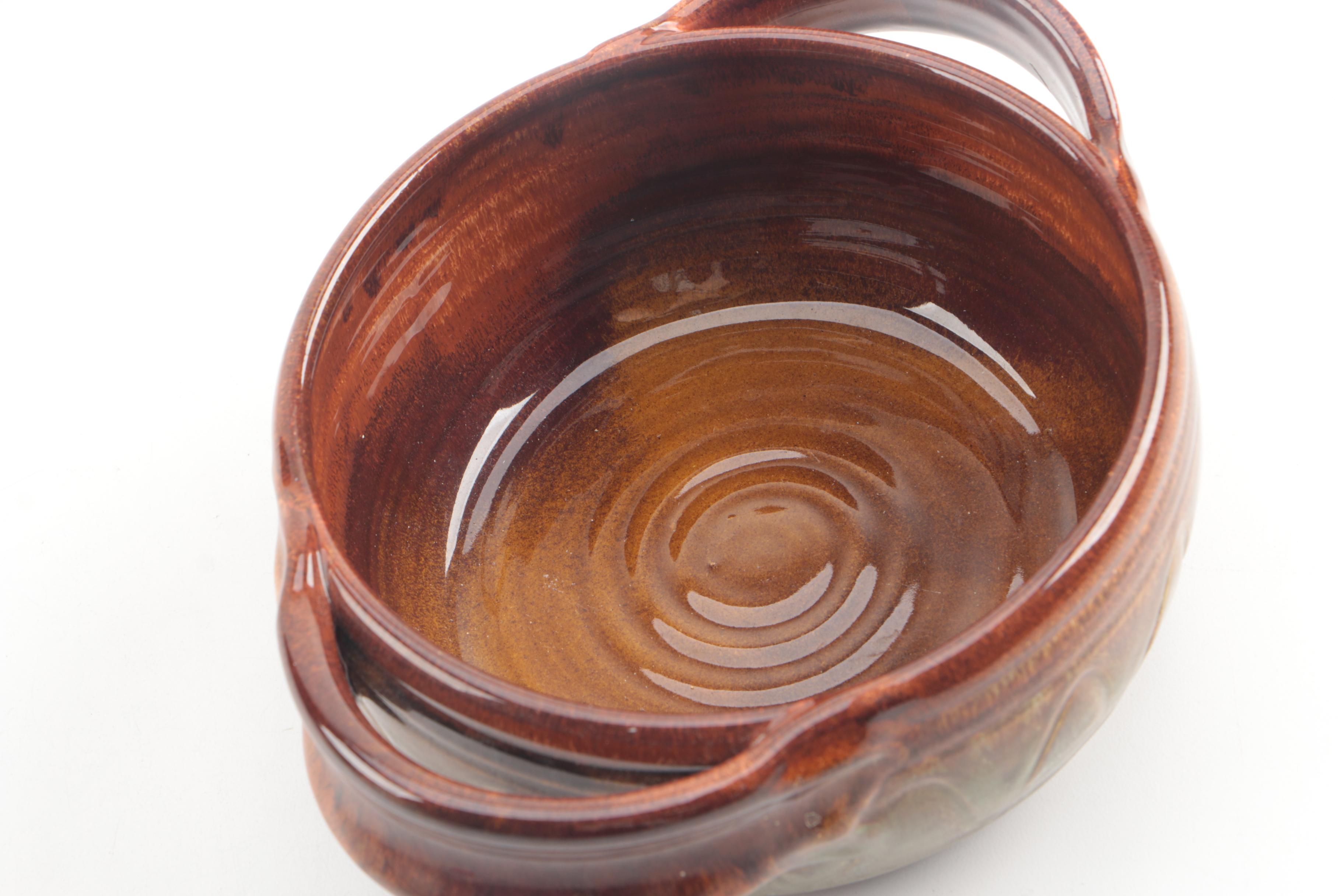 Signed 1985 Dryden Pottery Drip Glaze Bowl