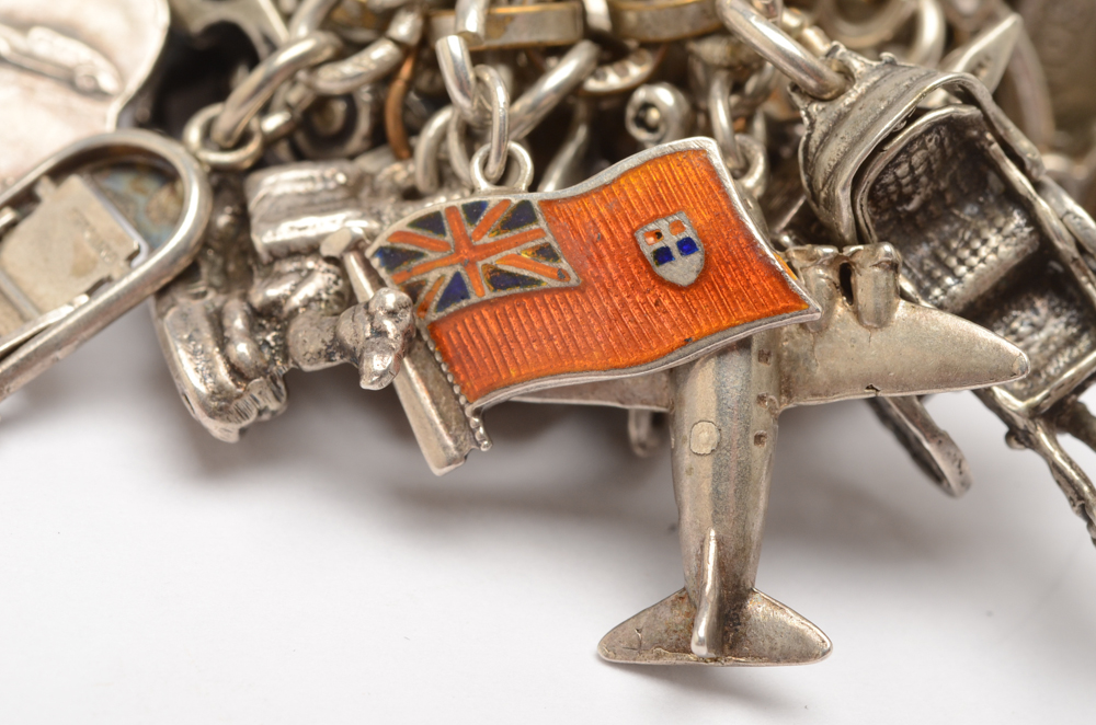 Silver Tone Charm Bracelet Including Some Sterling Silver Charms