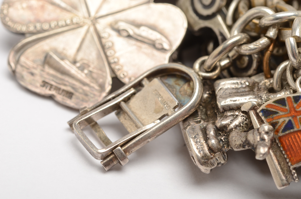 Silver Tone Charm Bracelet Including Some Sterling Silver Charms