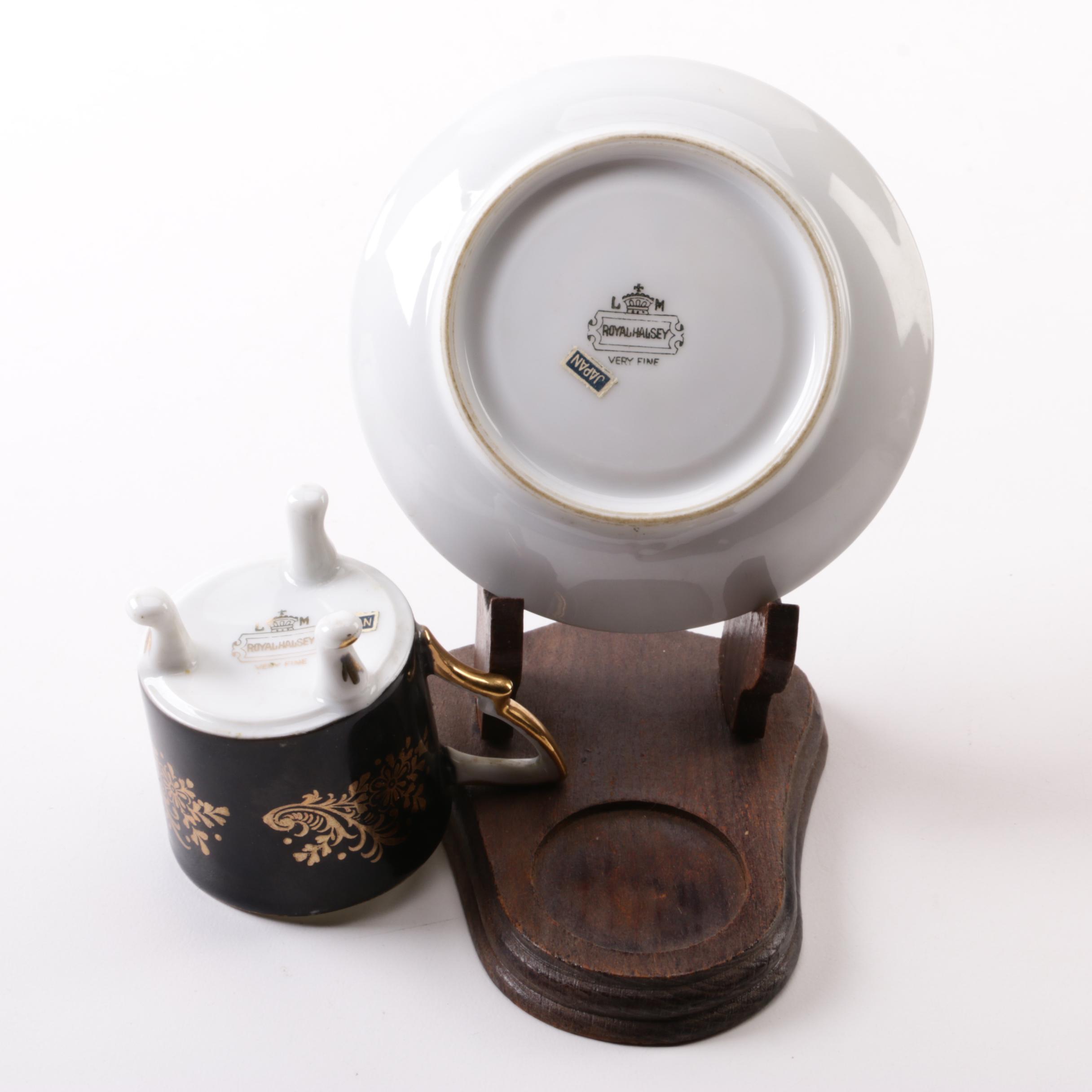 Royal Halsey Demitasse Cup and Saucer with Hand-Painted Tea Strainer