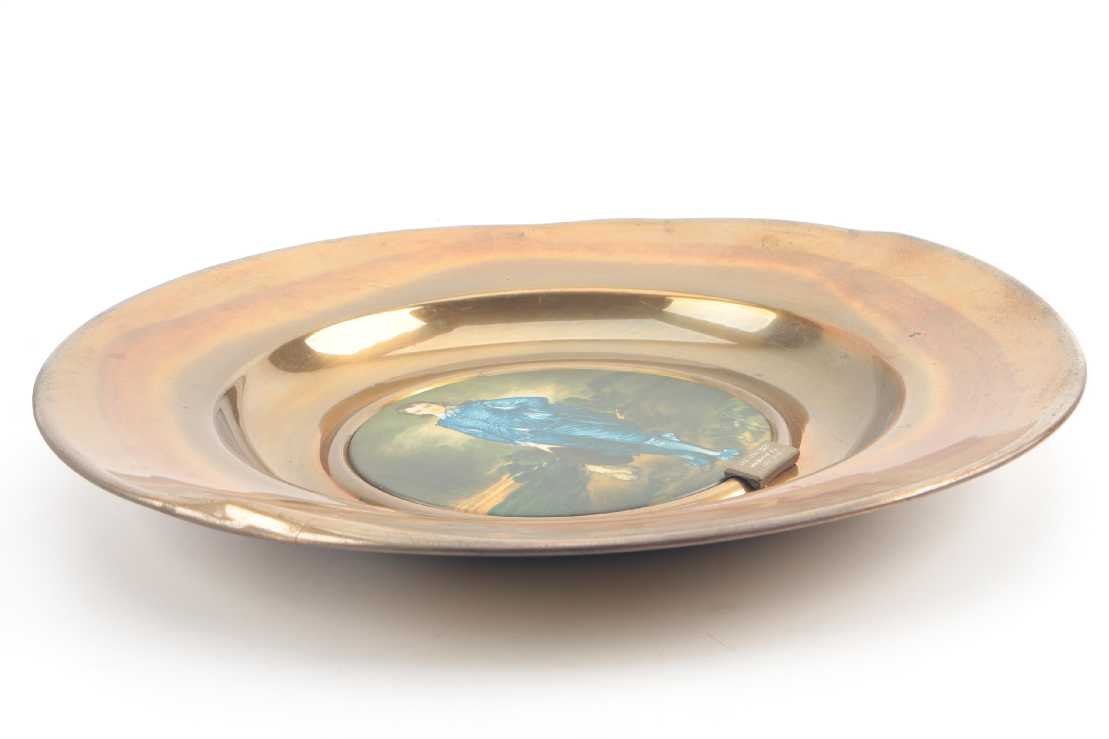 Metal Wall Plate With Reproduction of "The Blue Boy" After Thomas Gainsborough