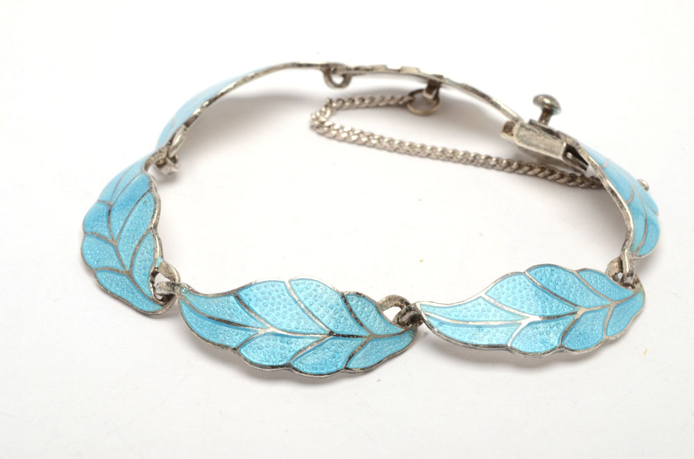 Sterling Silver and Blue Enamel Necklace and Bracelet Set by Miguel Arias