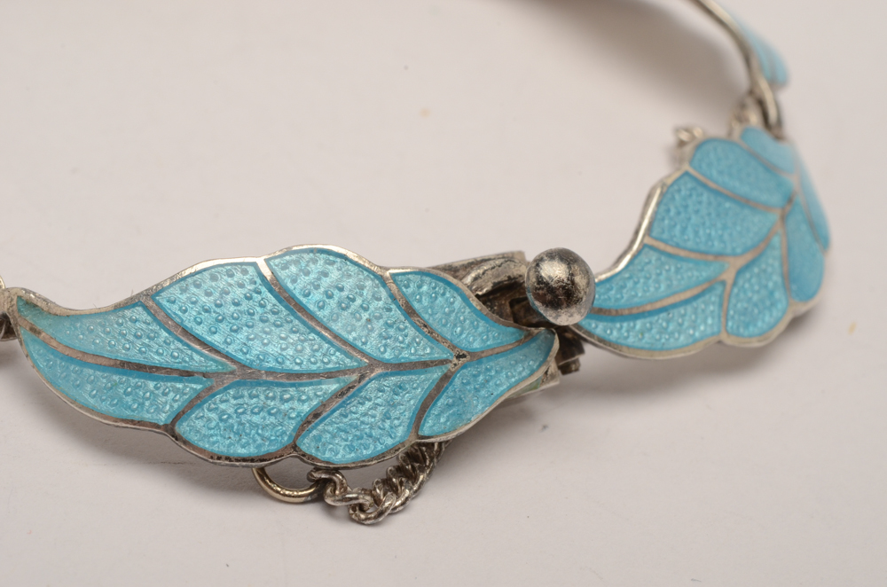 Sterling Silver and Blue Enamel Necklace and Bracelet Set by Miguel Arias