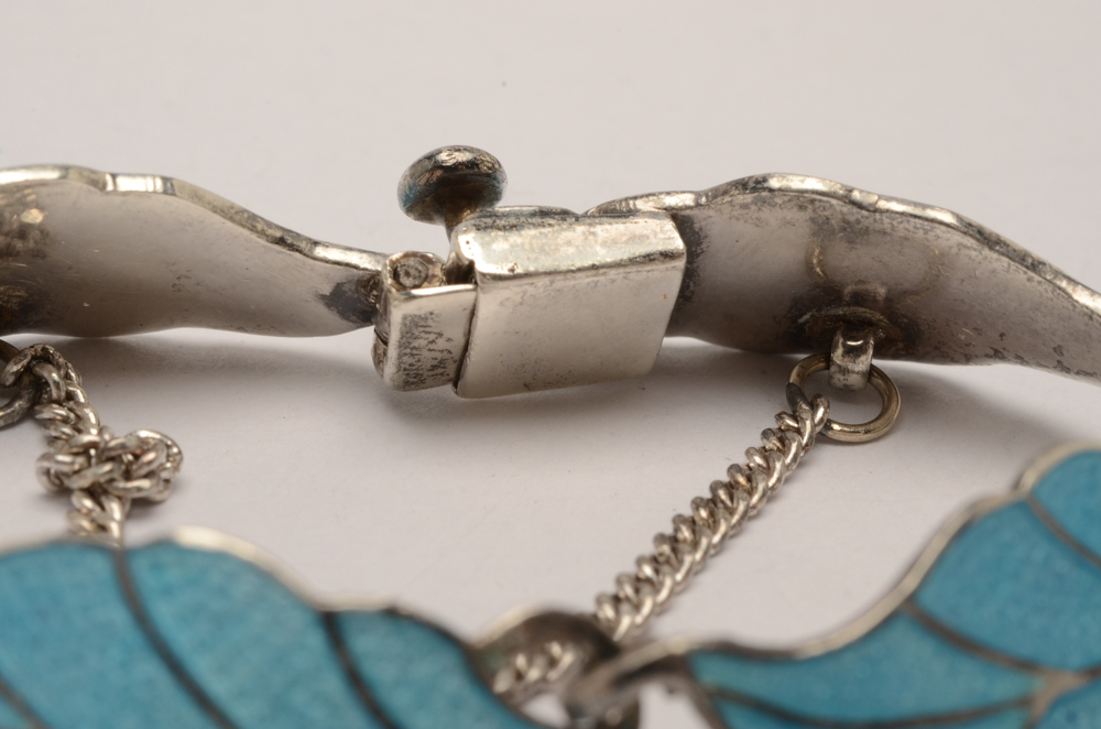 Sterling Silver and Blue Enamel Necklace and Bracelet Set by Miguel Arias