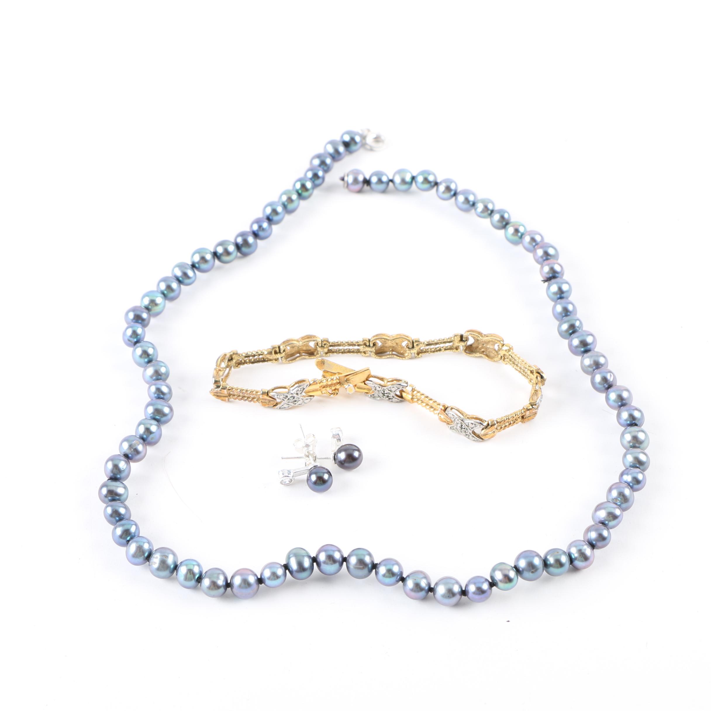 Sterling Silver Jewelry Including Cultured Pearls and Diamonds