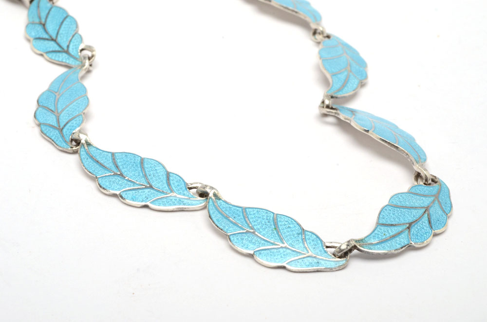 Sterling Silver and Blue Enamel Necklace and Bracelet Set by Miguel Arias