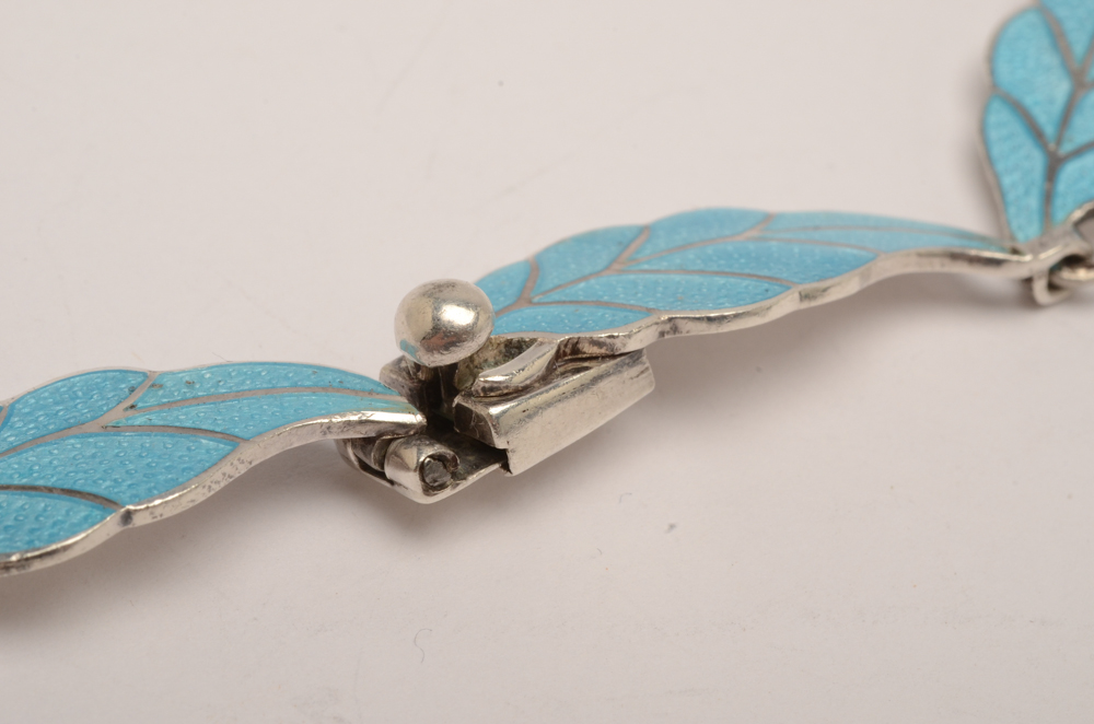 Sterling Silver and Blue Enamel Necklace and Bracelet Set by Miguel Arias