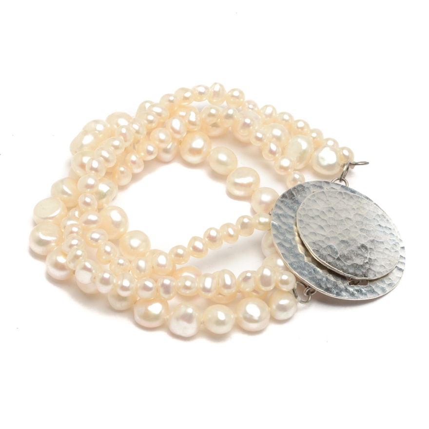 Sterling Silver and Cultured Pearl Bracelet