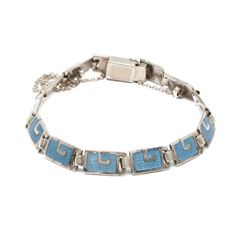 Sterling Silver and Light Blue Enamel Linked Bracelet by Margot De Taxco