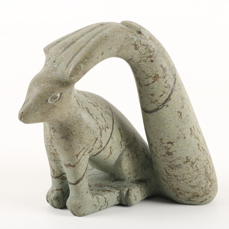 Carved Stone Rabbit Sculpture