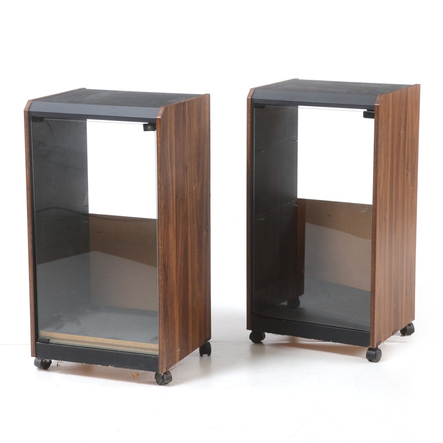 Pair of Black and Walnut Laminate Stereo Cabinets