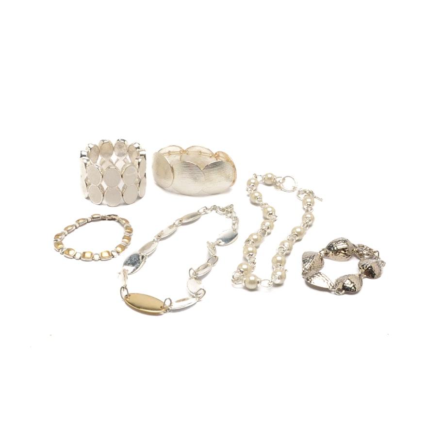 Silver Tone Bracelets Including Ann Kline and LC