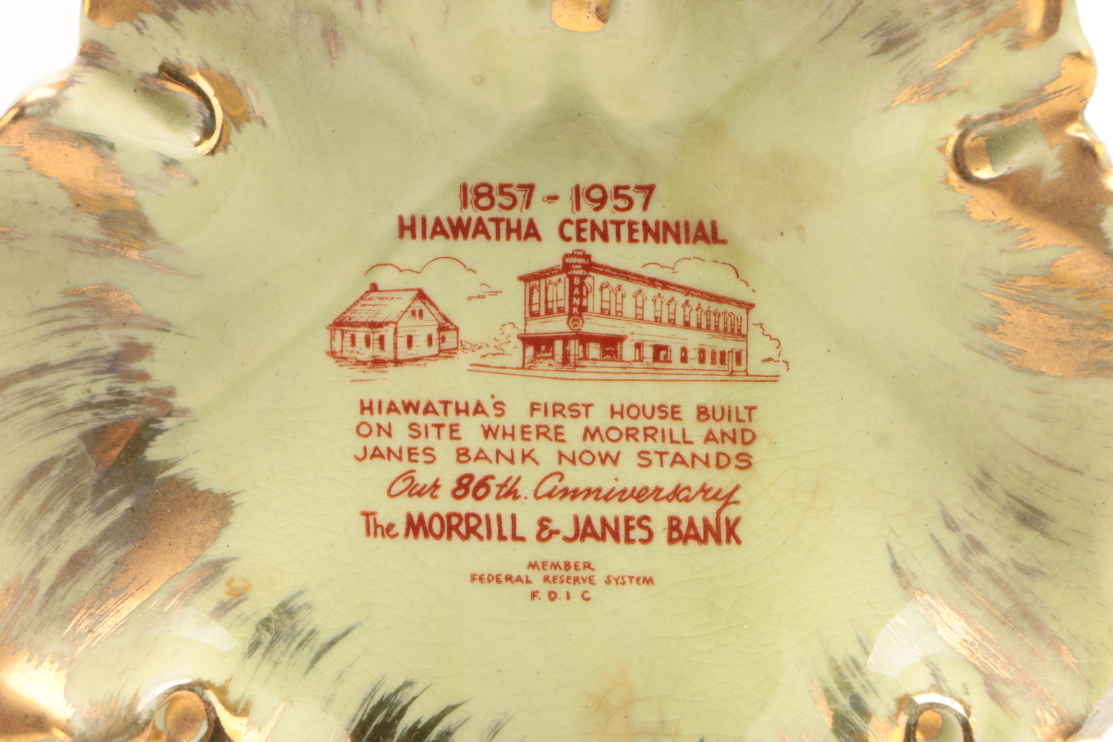 1957 Morrill & Janes Bank Commemorative Ceramic Leaf Tray