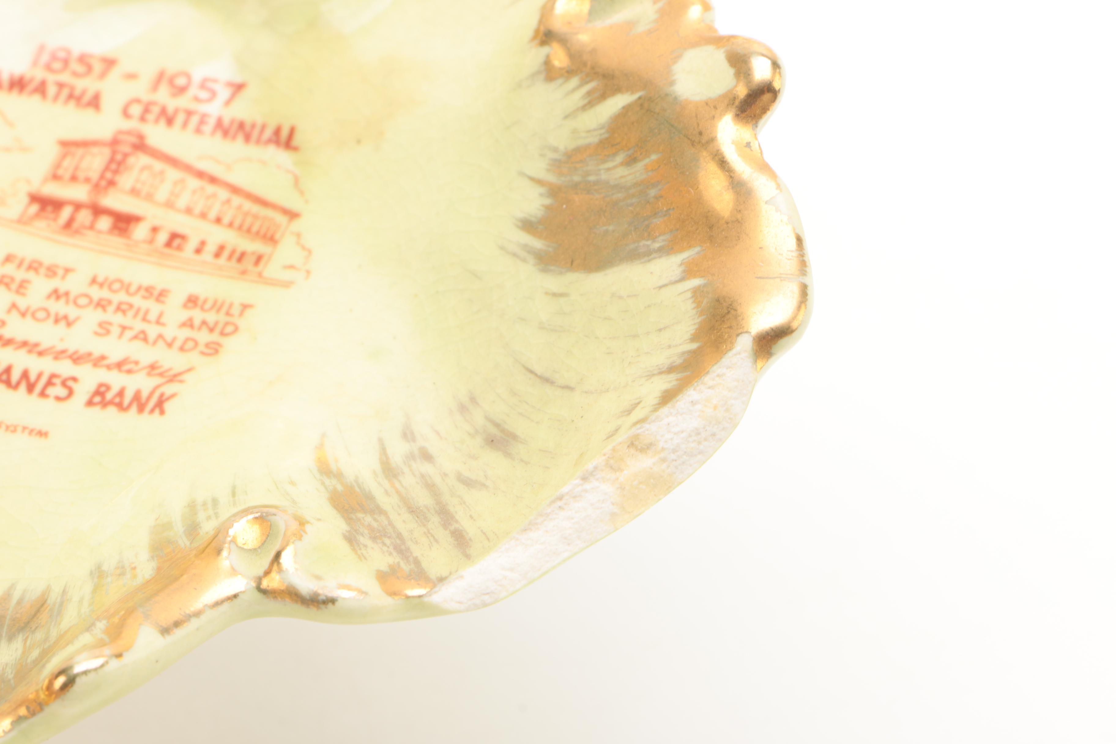 1957 Morrill & Janes Bank Commemorative Ceramic Leaf Tray
