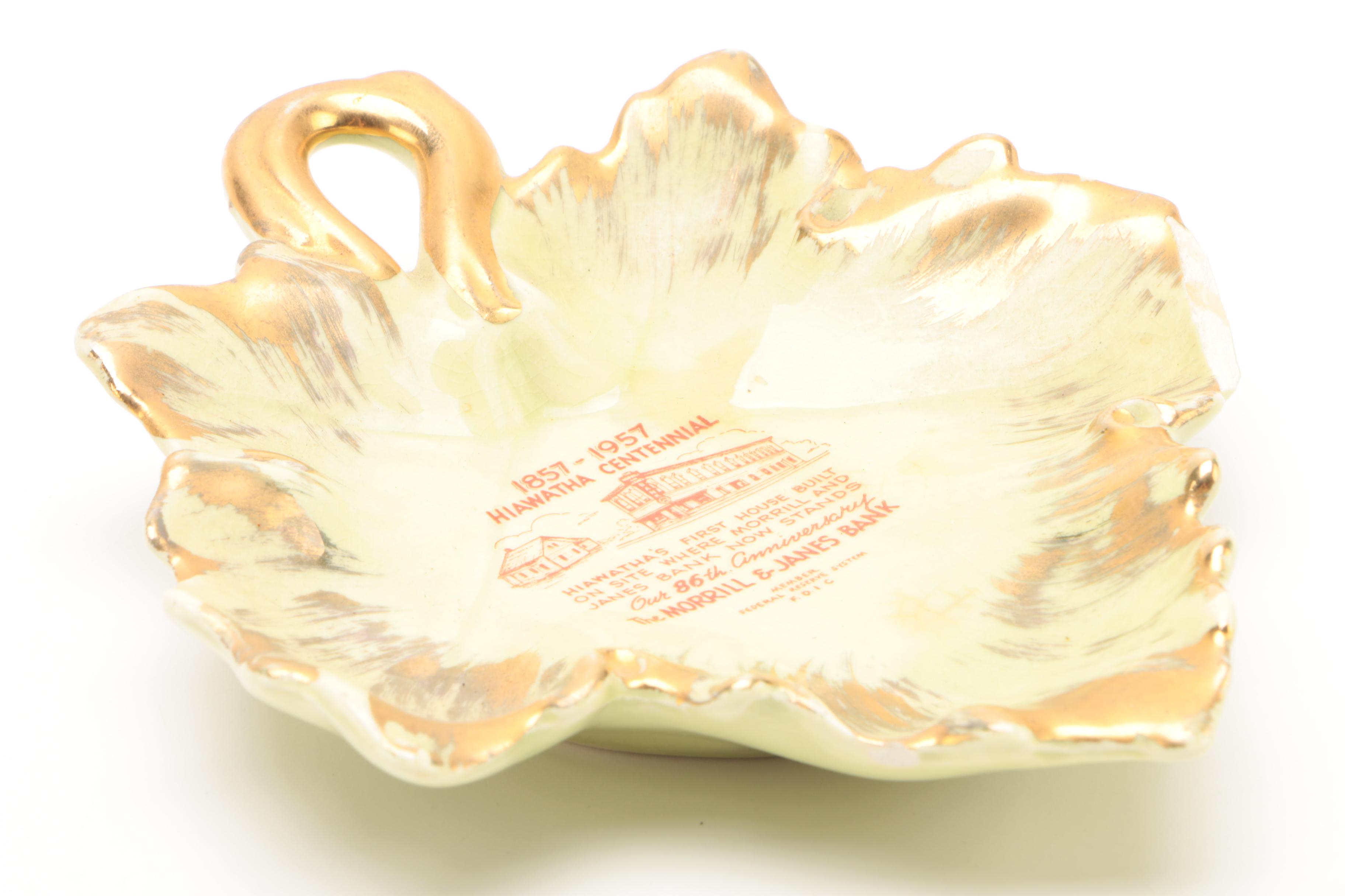 1957 Morrill & Janes Bank Commemorative Ceramic Leaf Tray