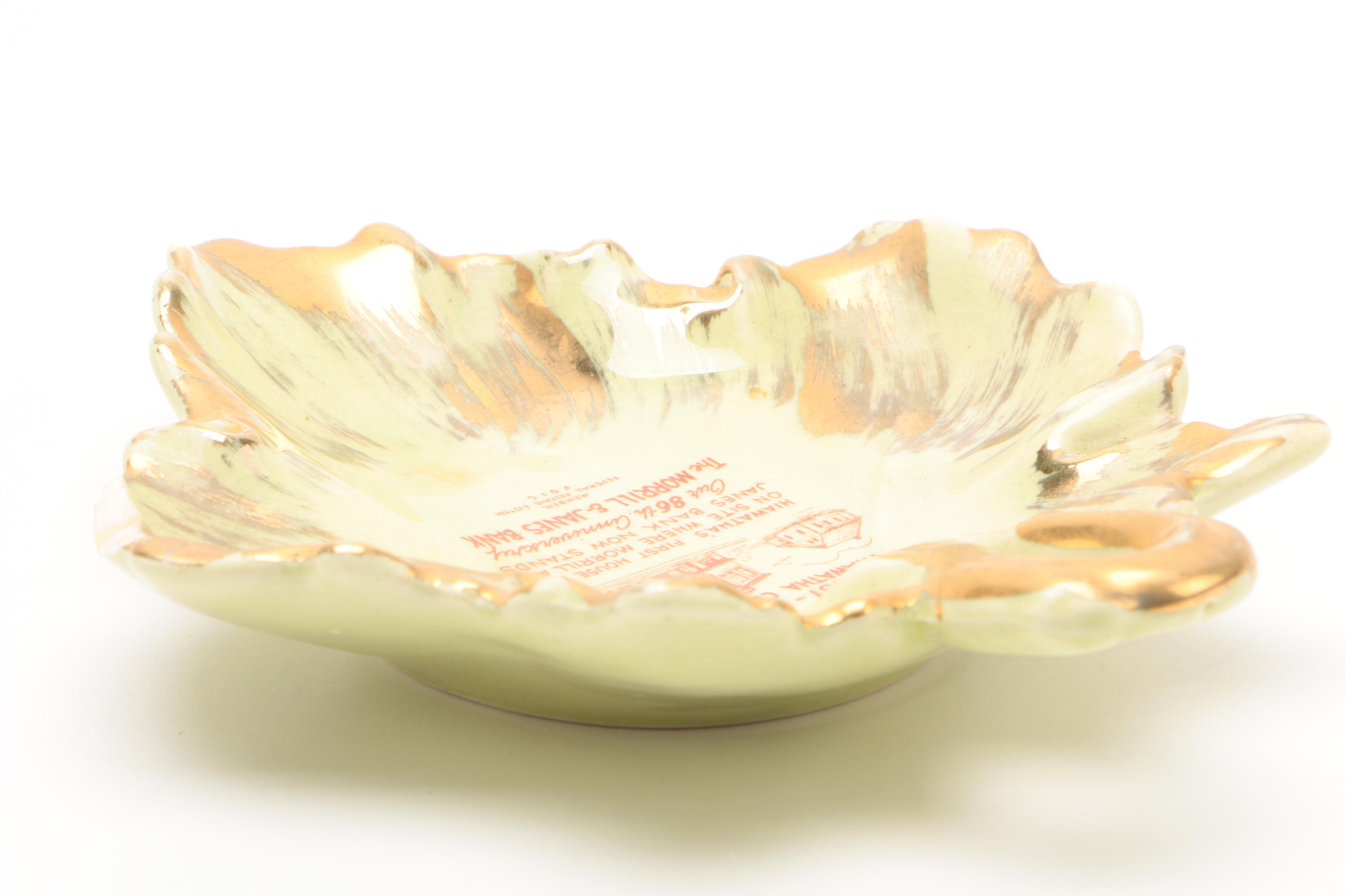 1957 Morrill & Janes Bank Commemorative Ceramic Leaf Tray