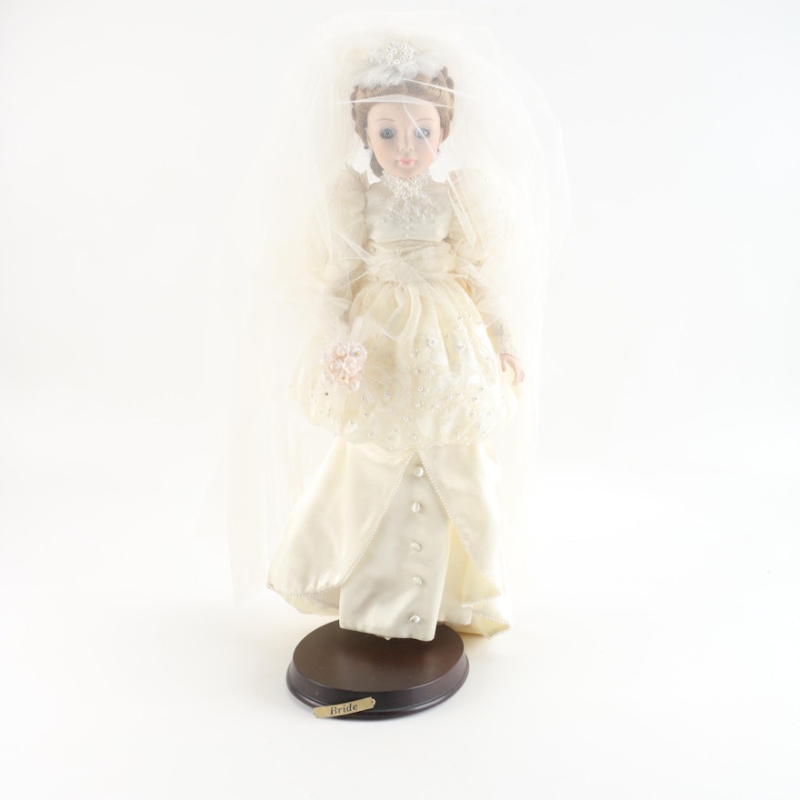 1989 Madame Alexander Porcelain "Bride" Doll with Stand