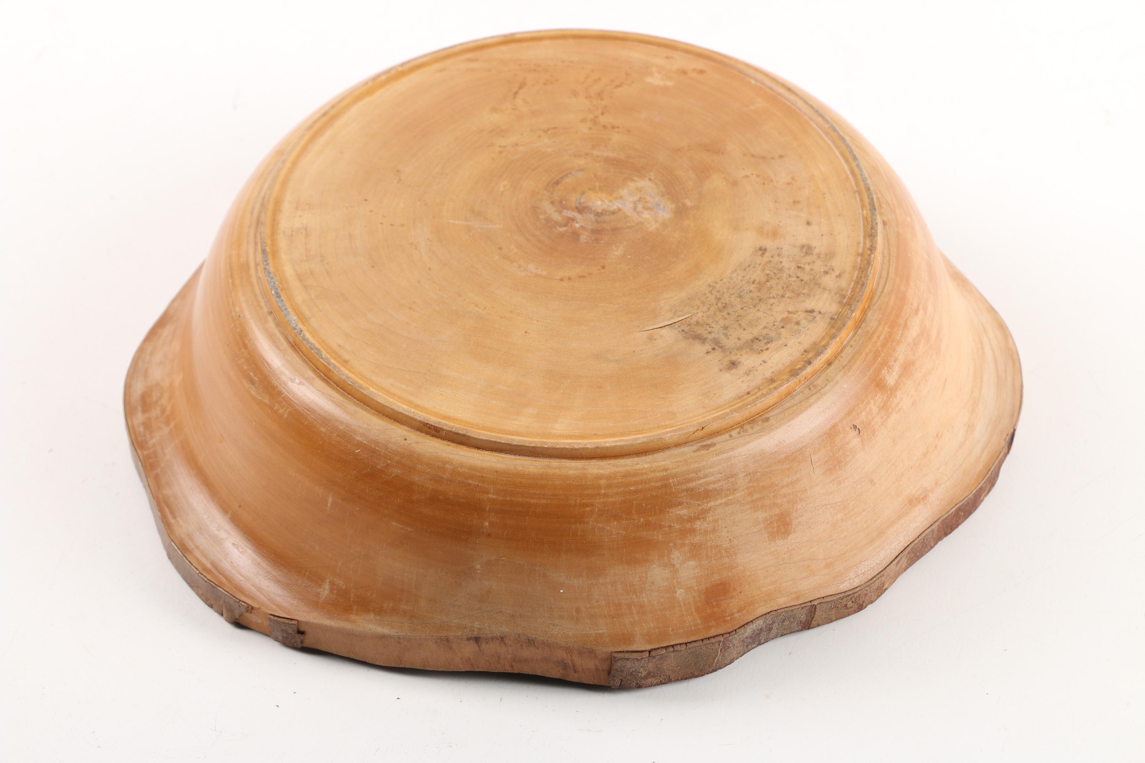 Vintage East Asian Hand-Incised Wooden Bowl and Plate