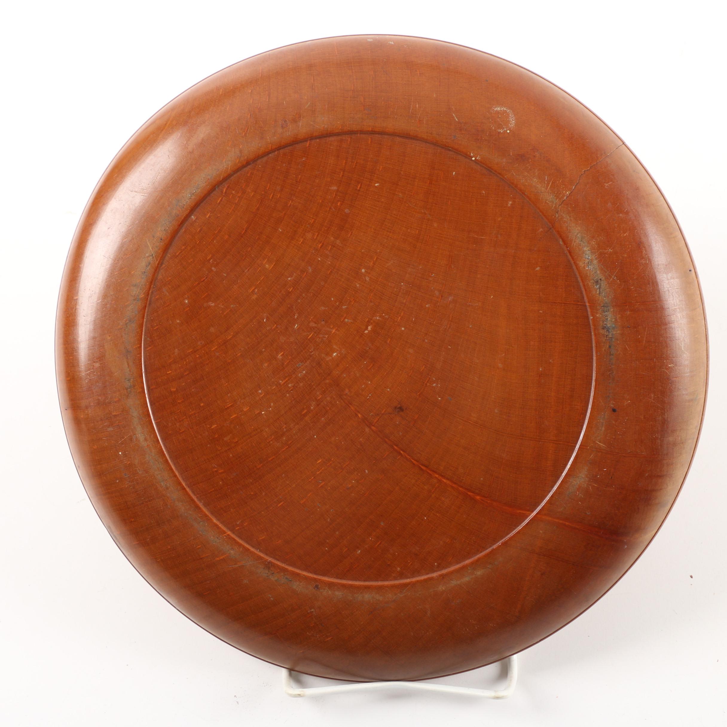 Vintage East Asian Hand-Incised Wooden Bowl and Plate