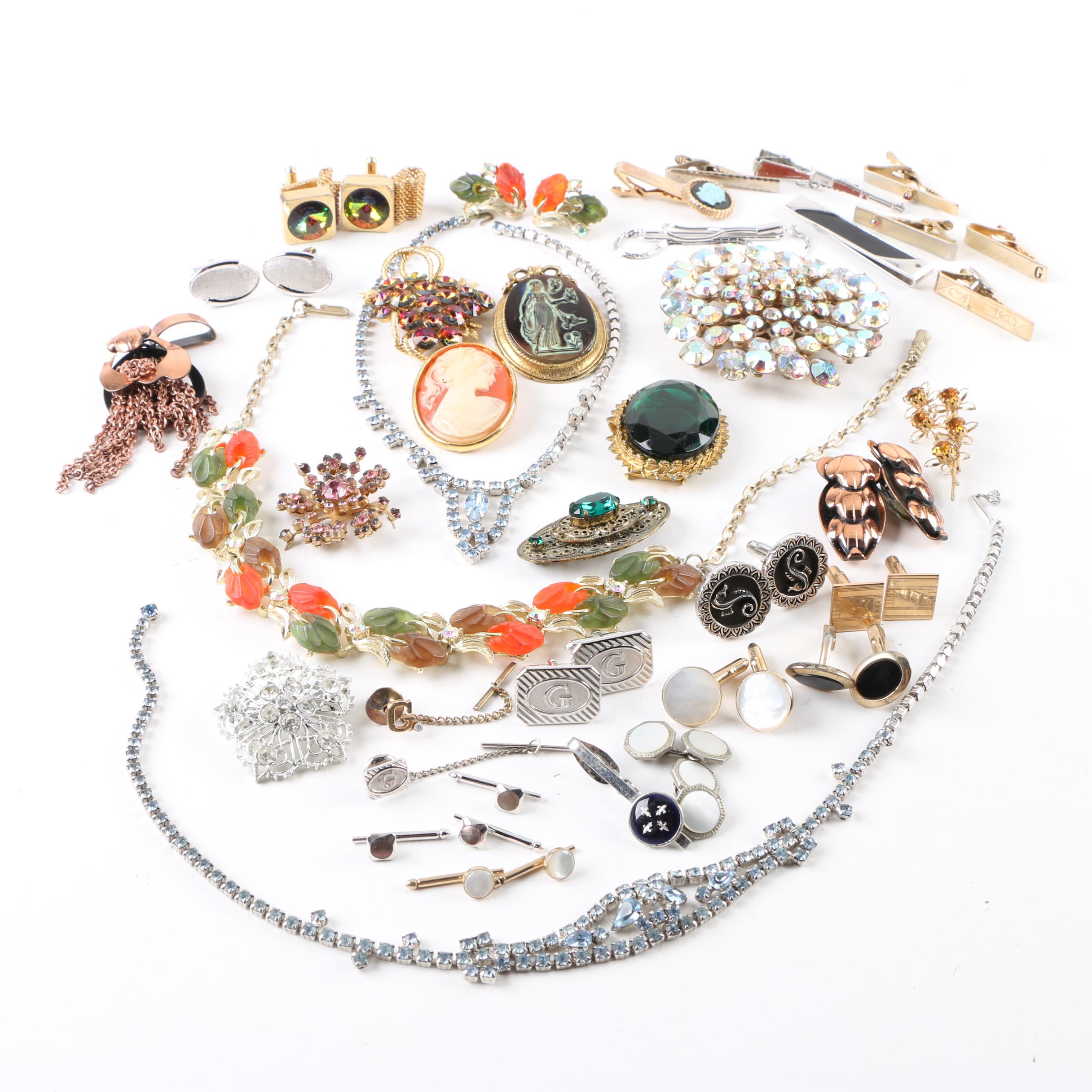 Silver and Gold-Tone Mother of Pearl and Foil Back Jewelry Assortment