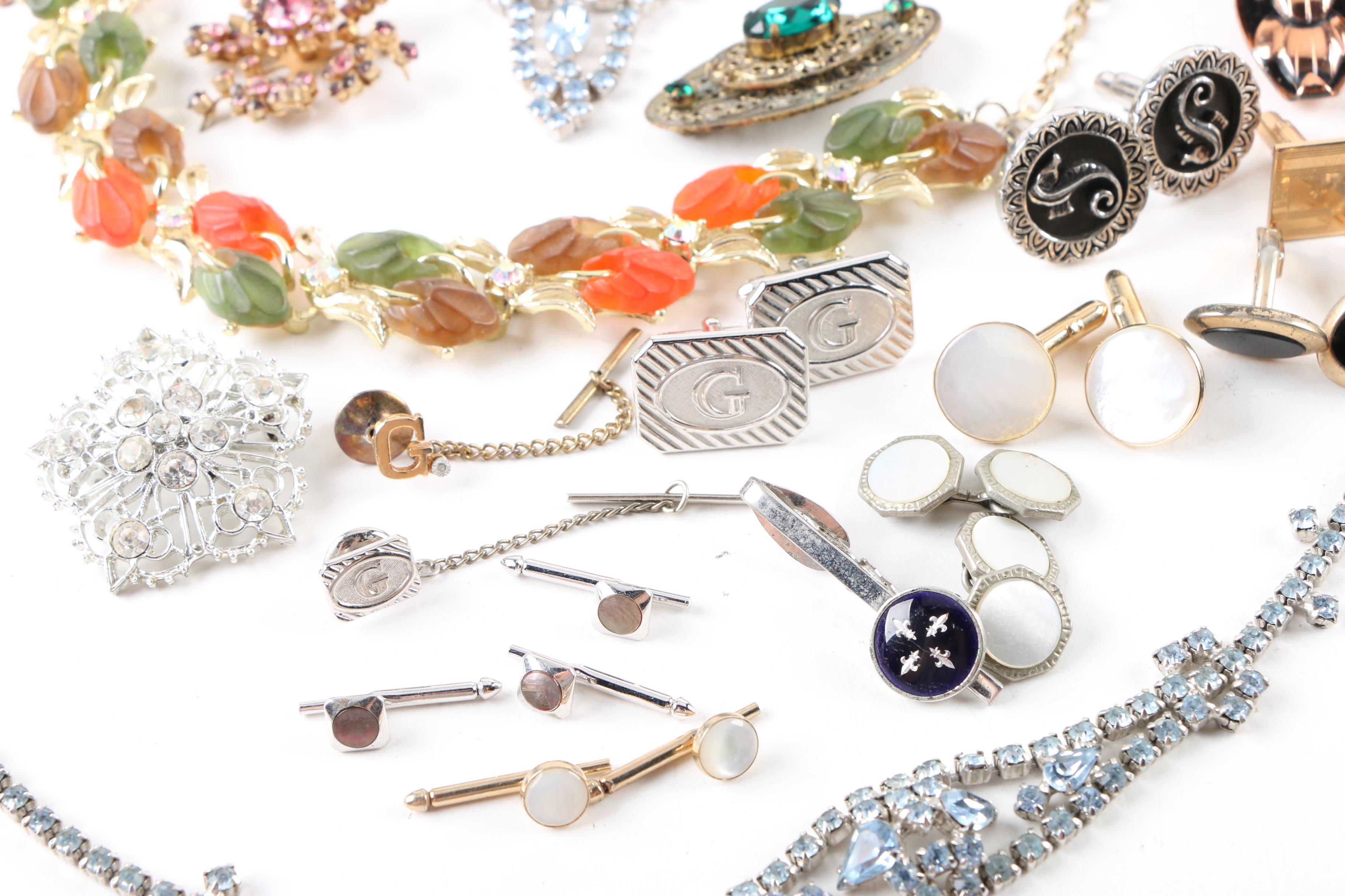 Silver and Gold-Tone Mother of Pearl and Foil Back Jewelry Assortment