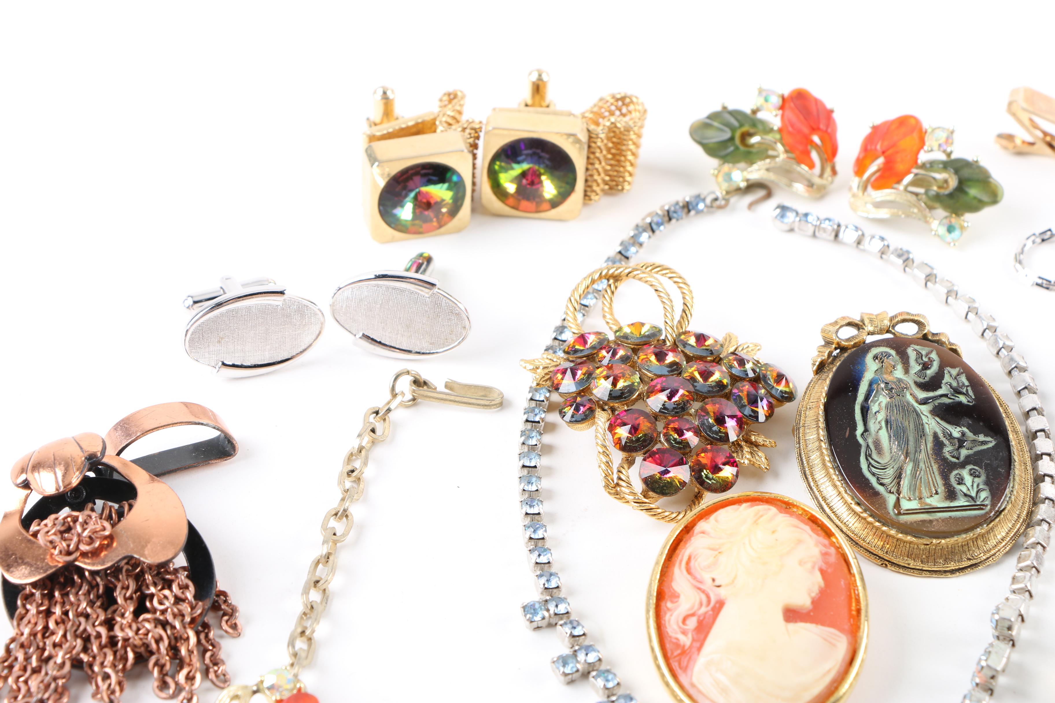 Silver and Gold-Tone Mother of Pearl and Foil Back Jewelry Assortment