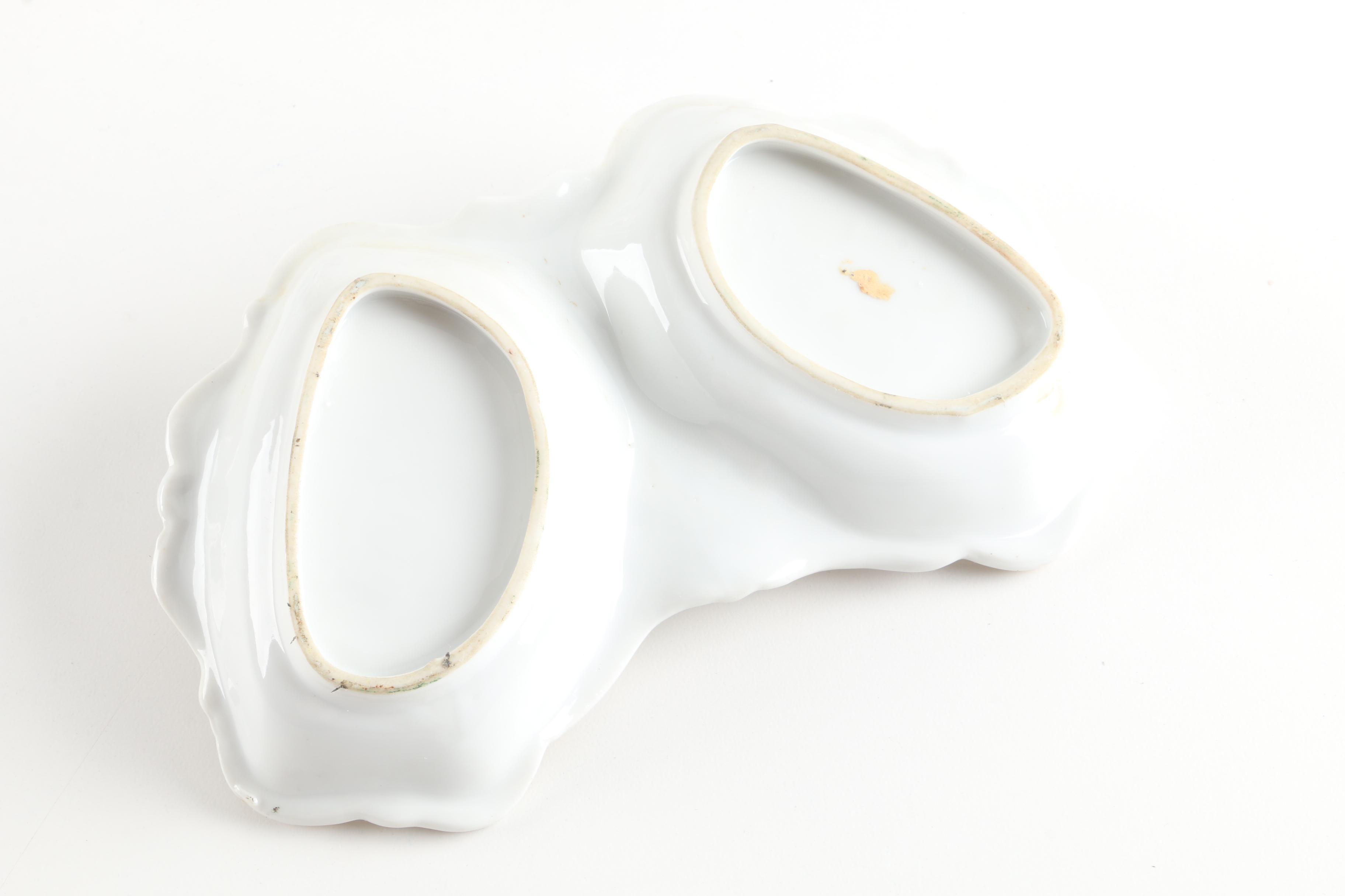 Vintage Lefton Stackable Porcelain Tea Set and Divided Serving Dish