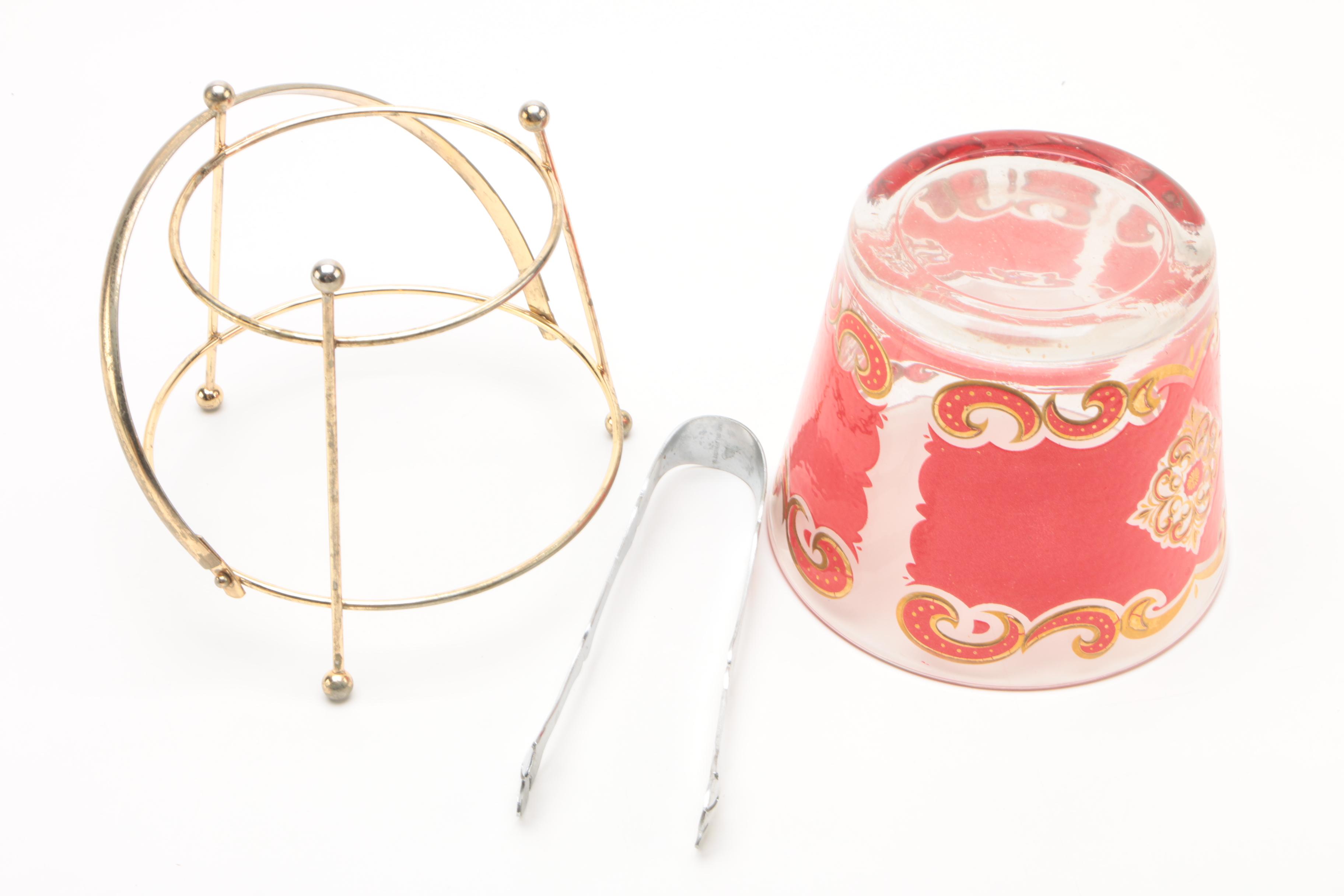 Mid Century Starlyte Ice Bucket and Tumblers with Metal Tongs