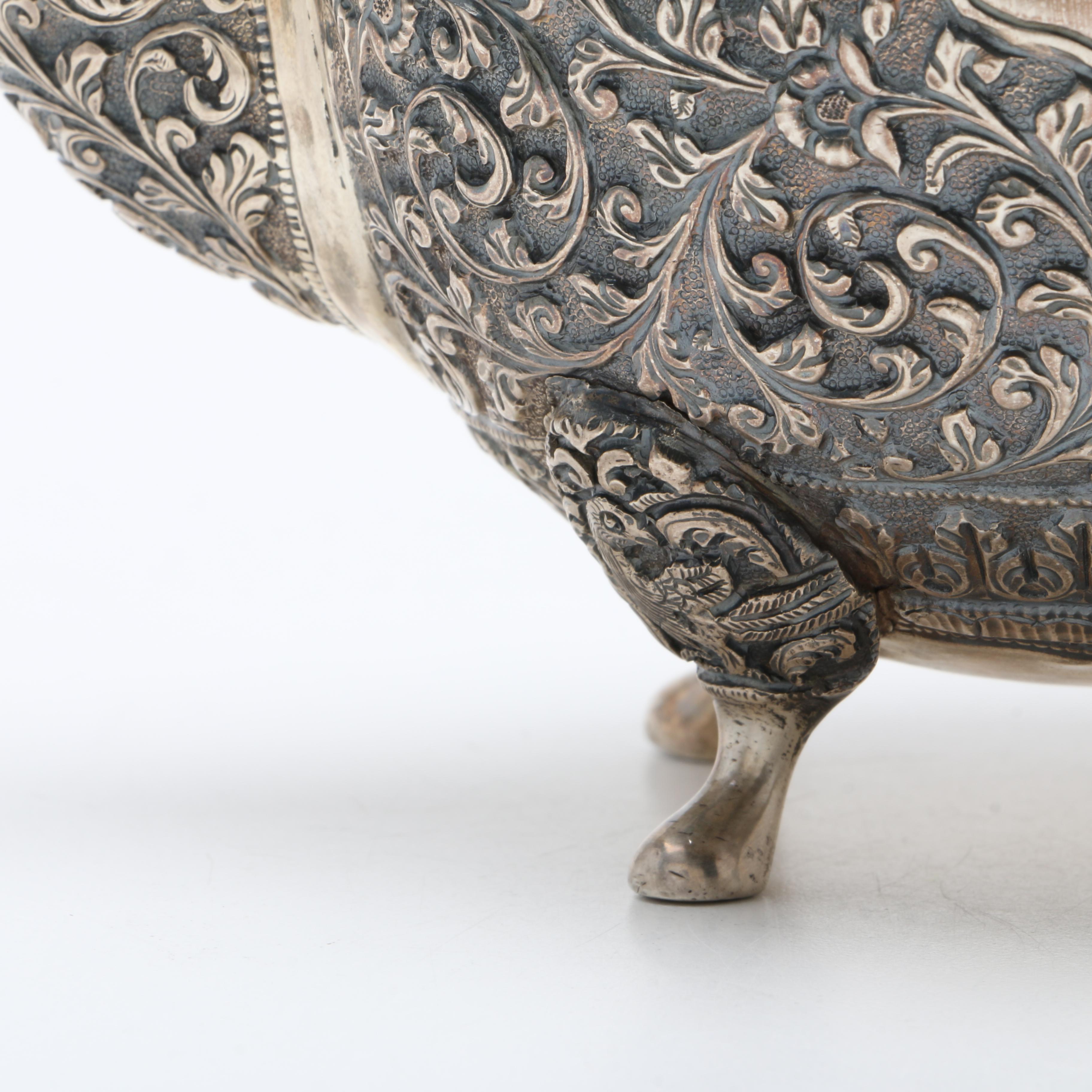 Antique Anglo-Indian Kutch Sterling Silver Repoussé Teapot