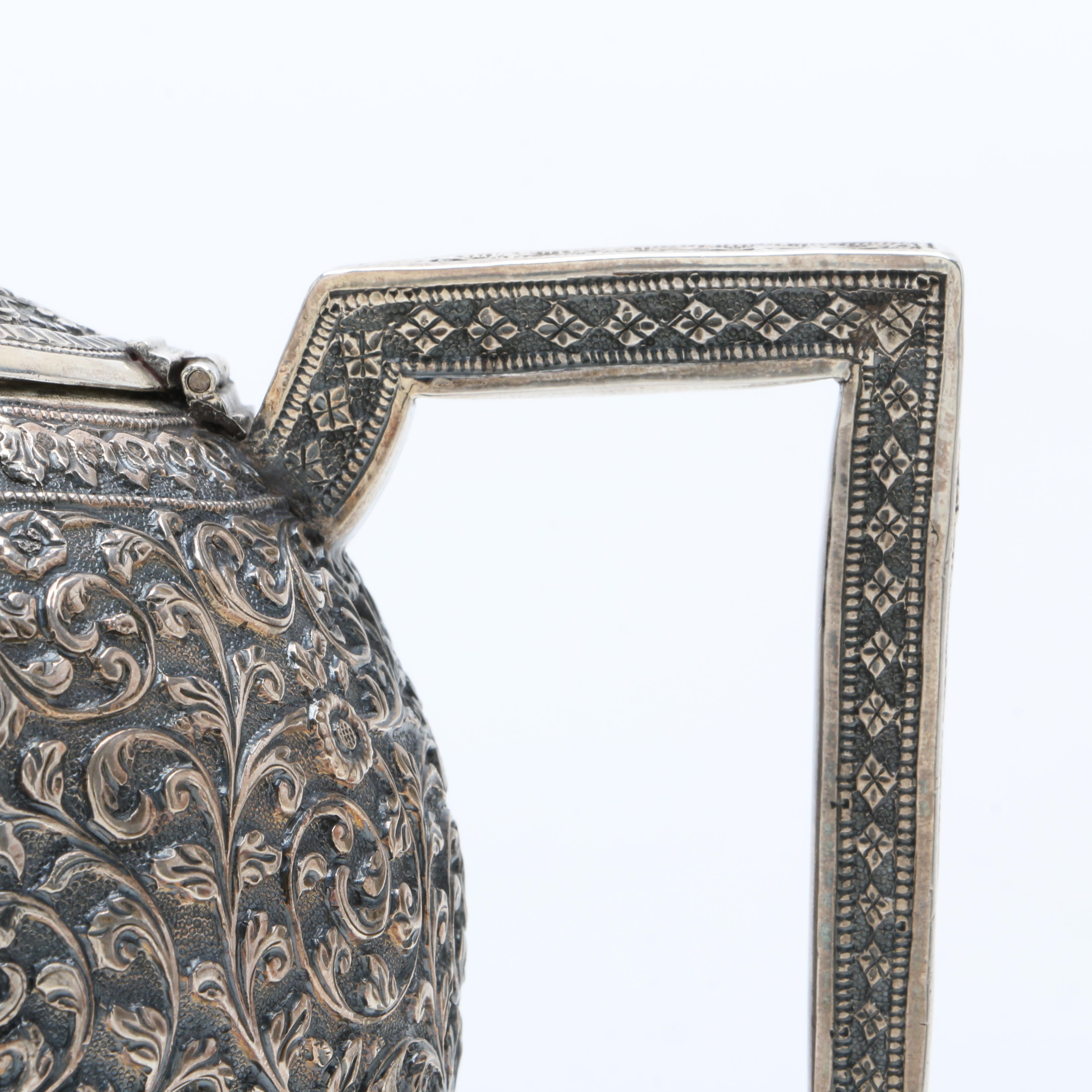 Antique Anglo-Indian Kutch Sterling Silver Repoussé Teapot
