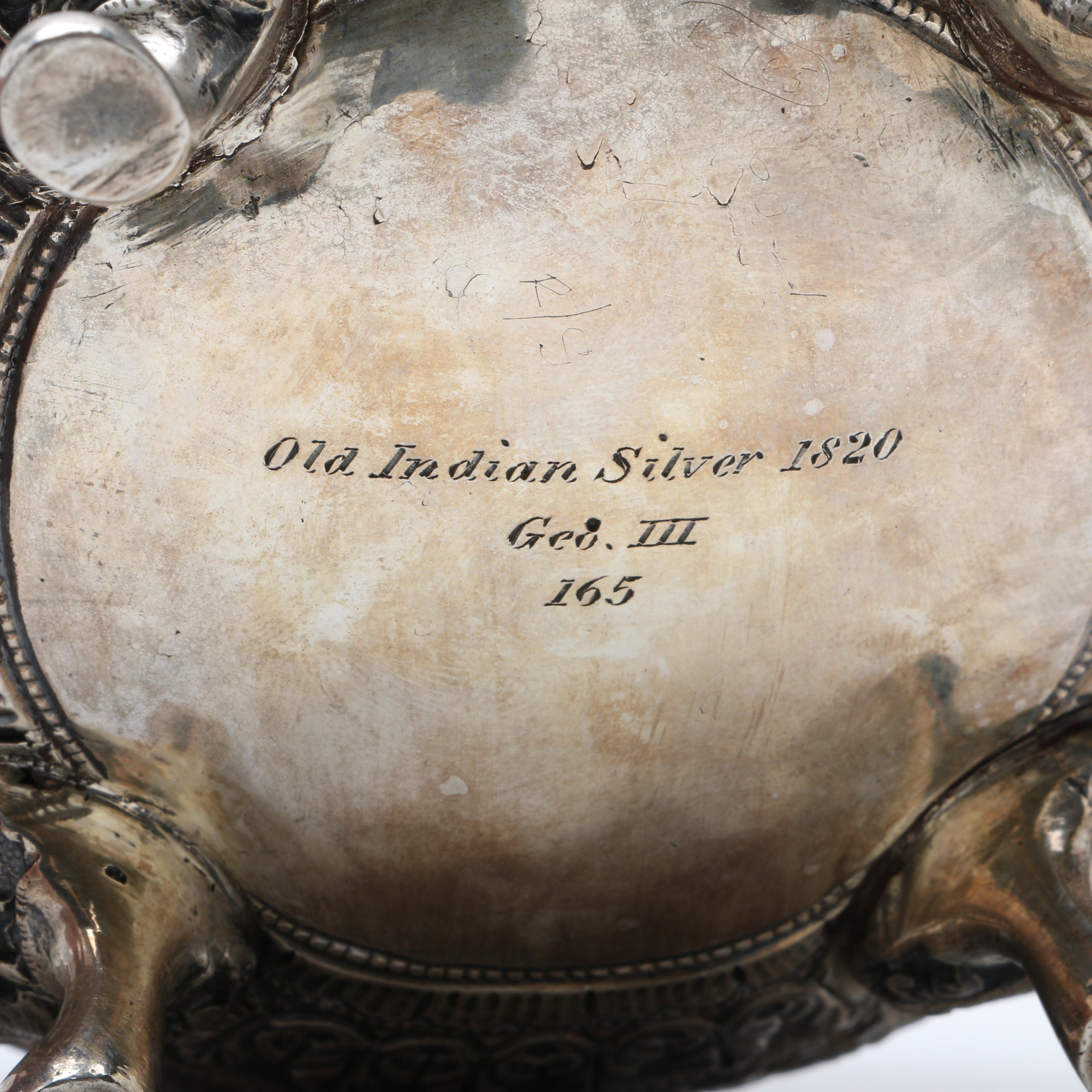 Antique Anglo-Indian Kutch Sterling Silver Repoussé Teapot