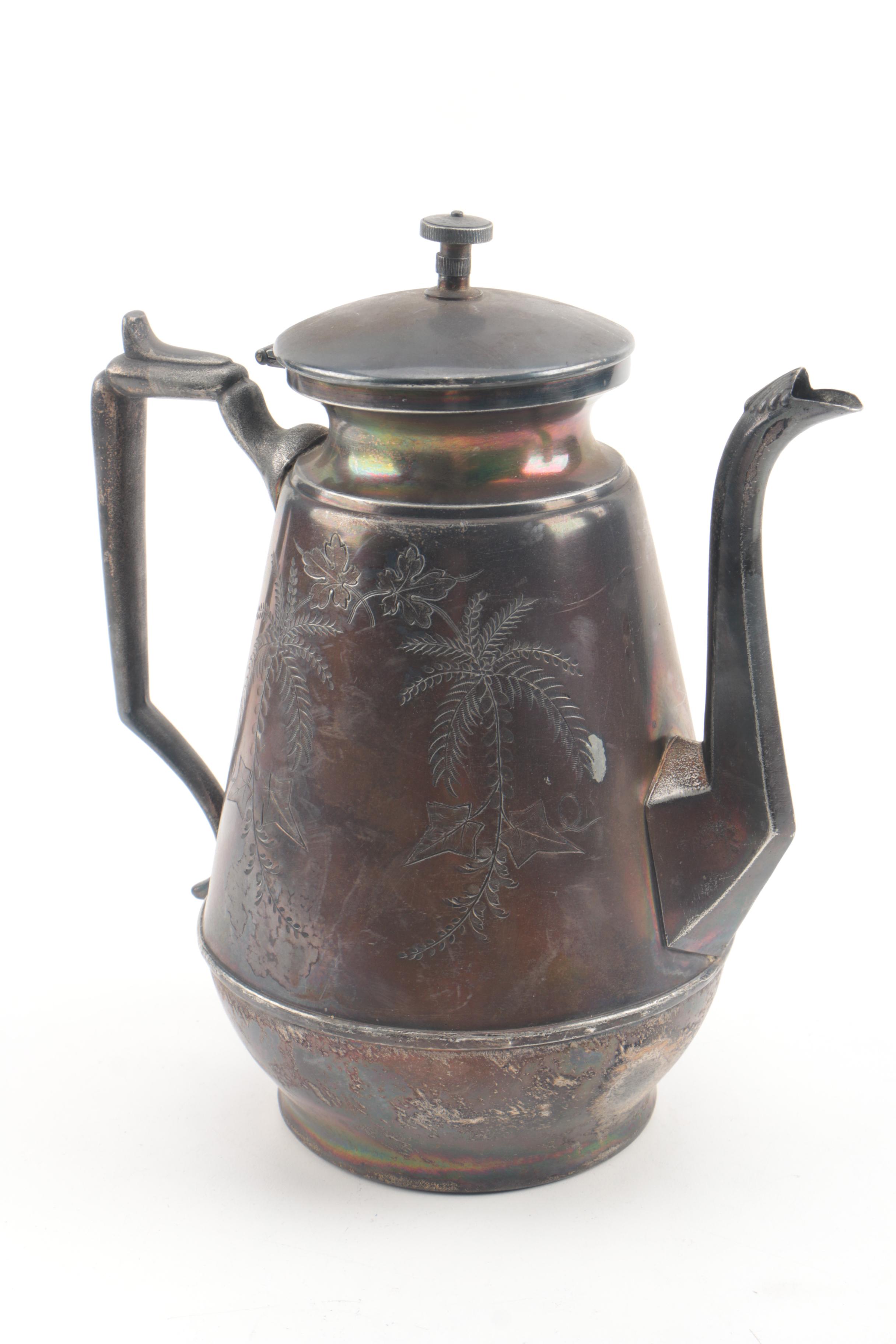 Vintage Mulholland Silver Plate Pitcher with Meriden Silver Plate Coffee Pot