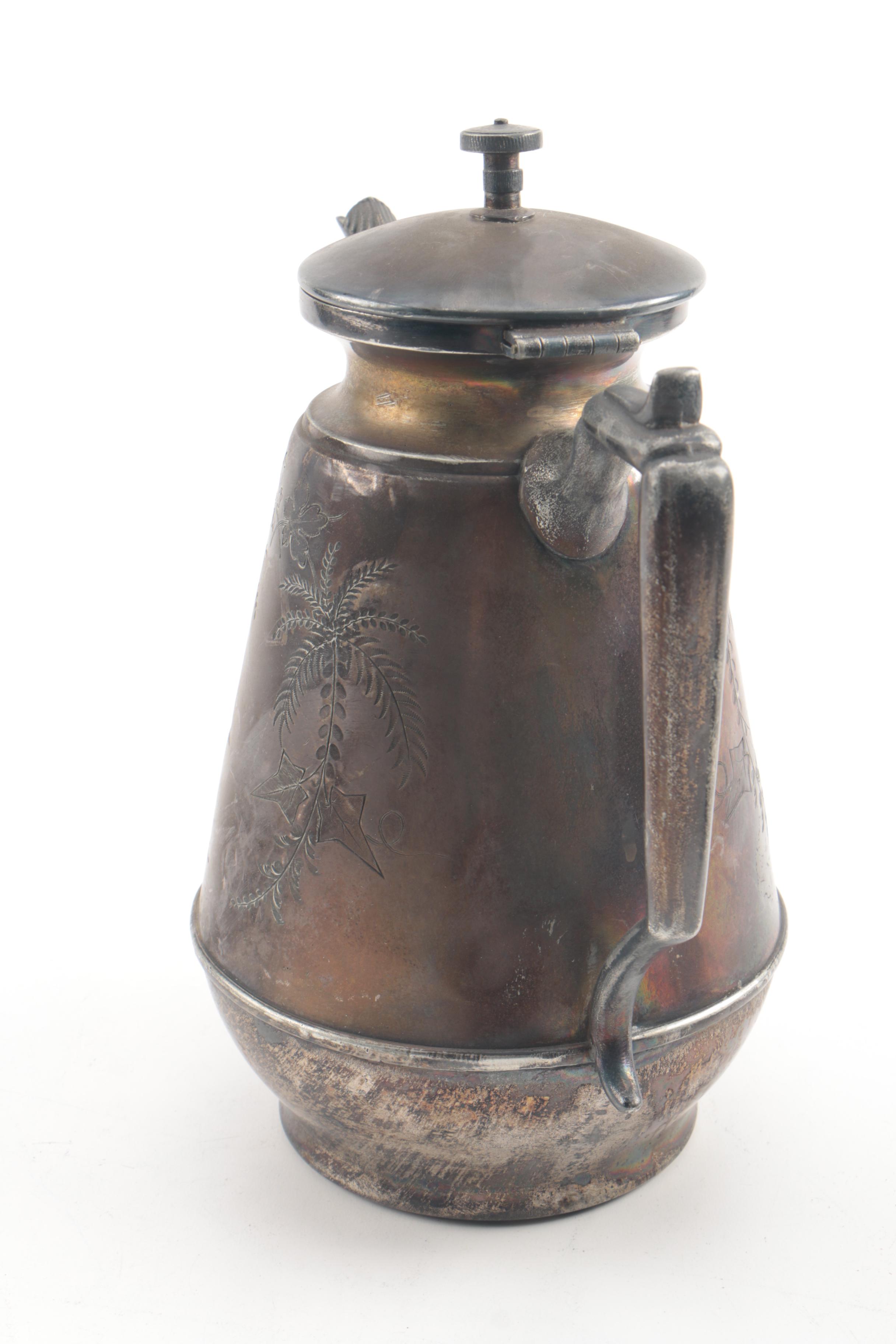 Vintage Mulholland Silver Plate Pitcher with Meriden Silver Plate Coffee Pot