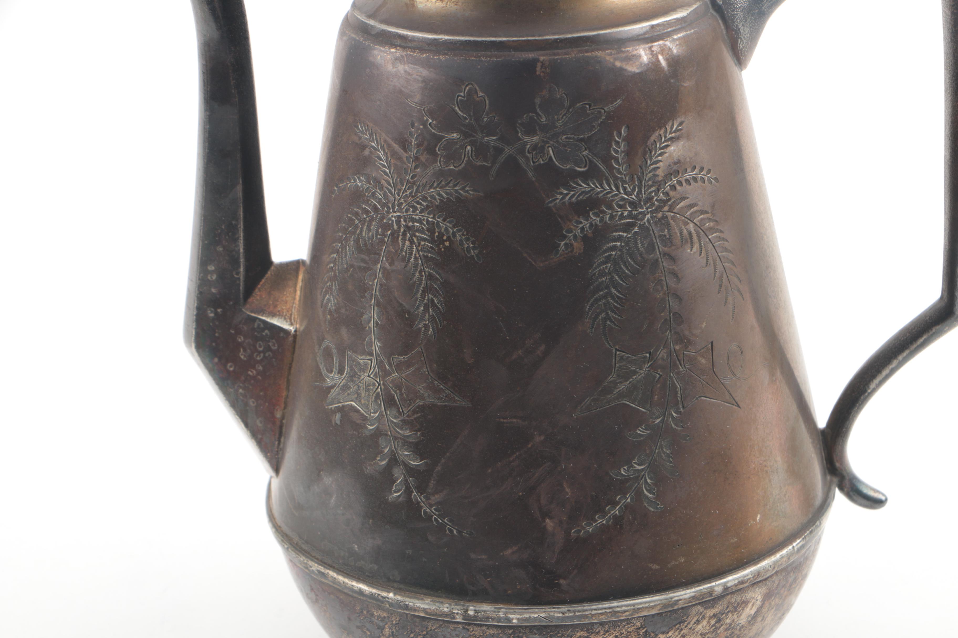 Vintage Mulholland Silver Plate Pitcher with Meriden Silver Plate Coffee Pot