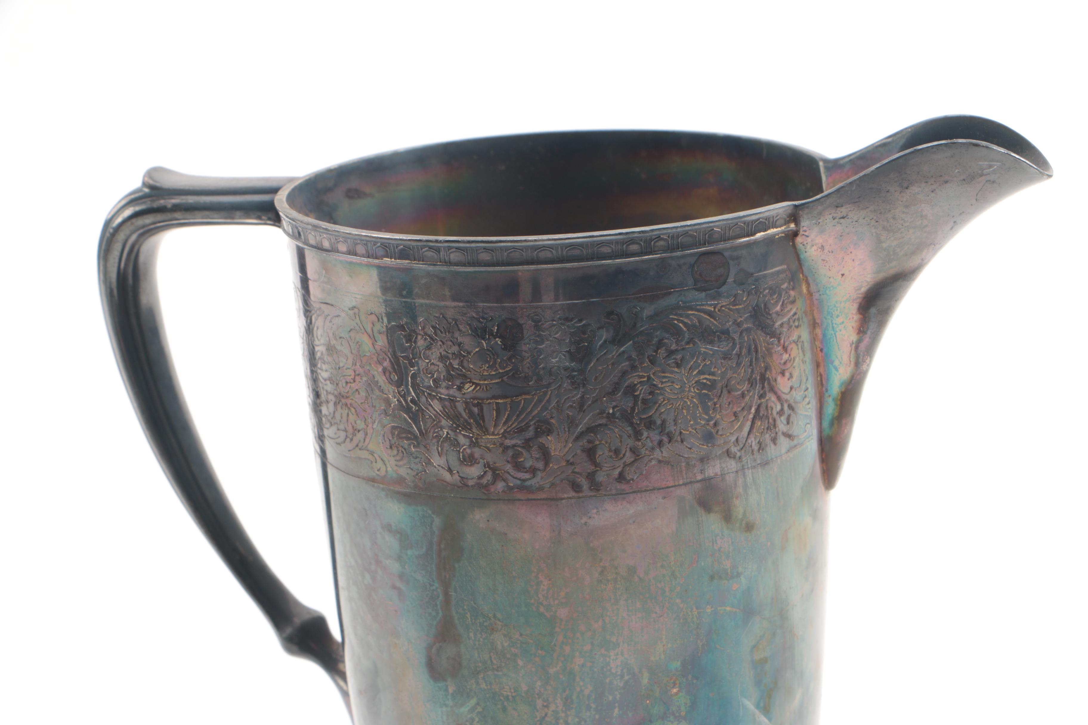 Vintage Mulholland Silver Plate Pitcher with Meriden Silver Plate Coffee Pot