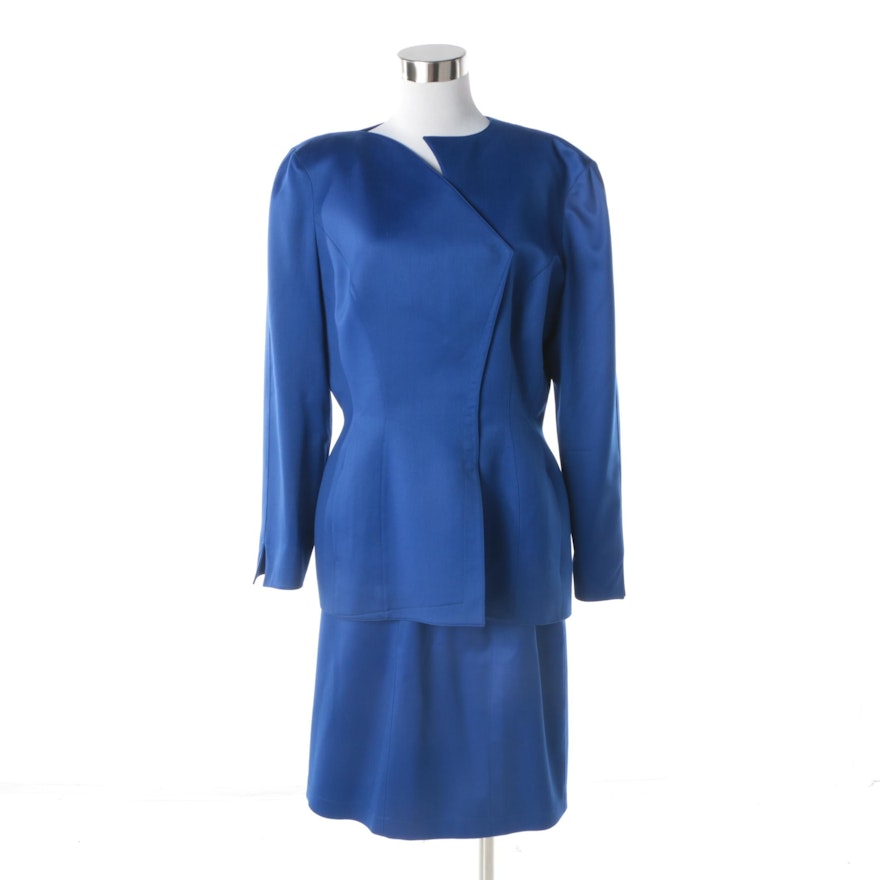 Circa 1980s Vintage Thierry Mugler of Paris Cobalt Blue Skirt Suit