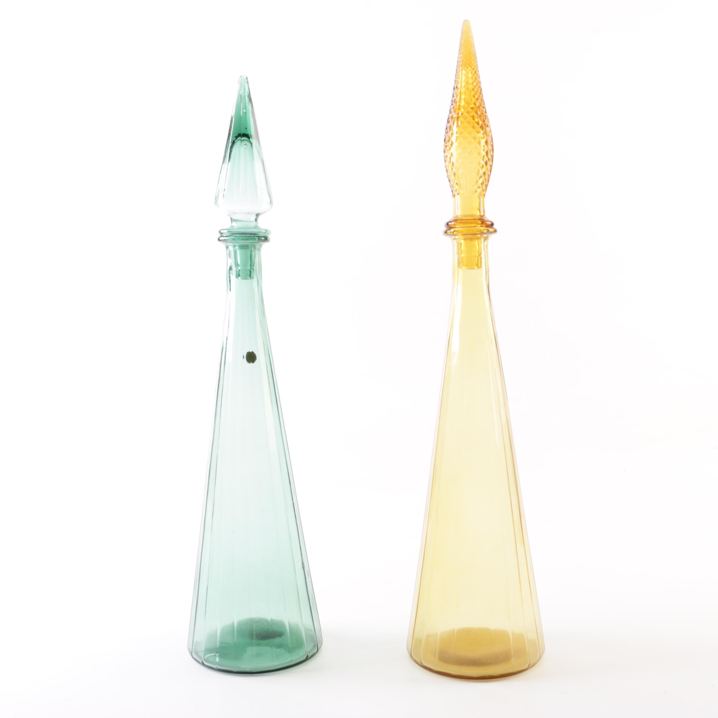 Vintage Italian Glass Decanters in Amber and Emerald