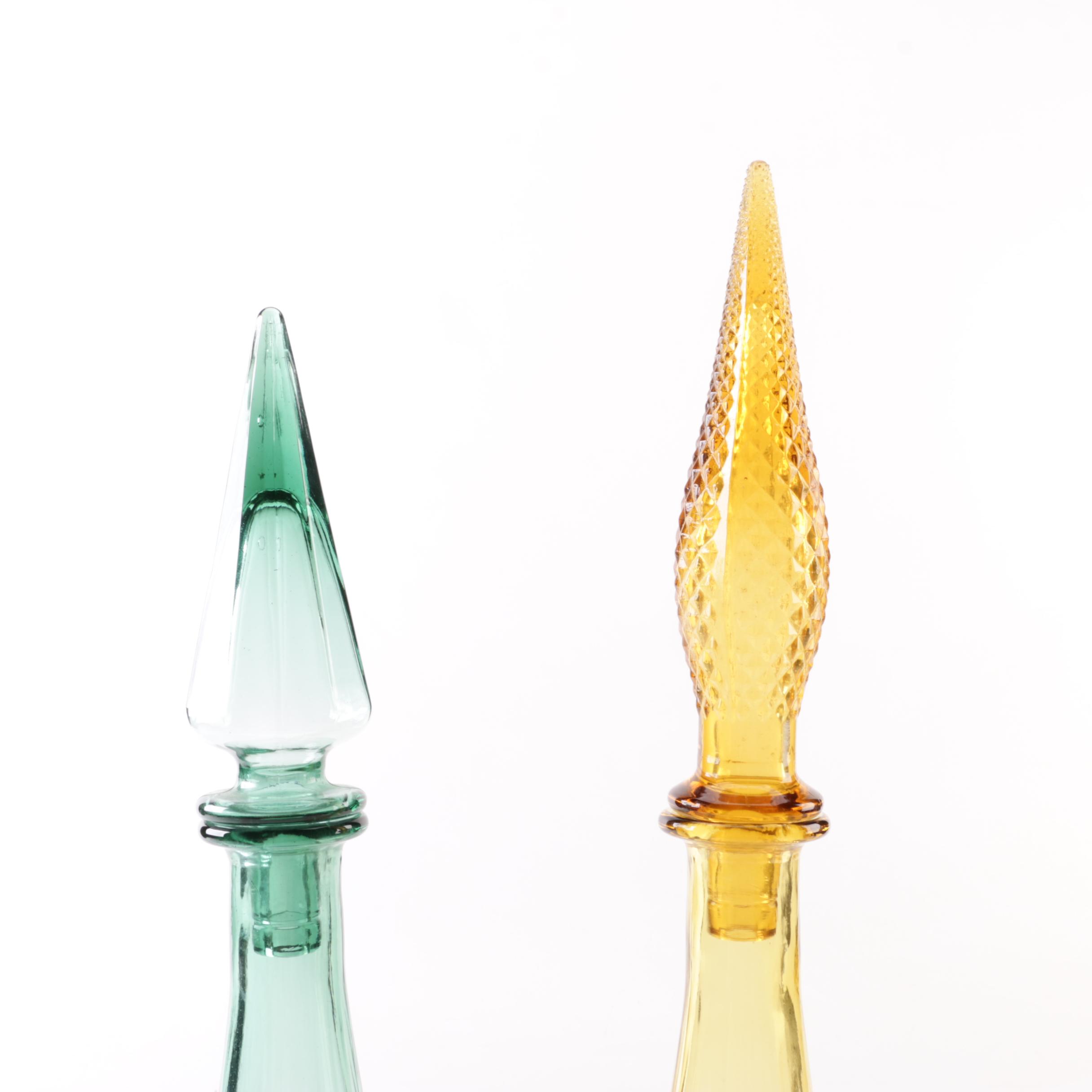 Vintage Italian Glass Decanters in Amber and Emerald