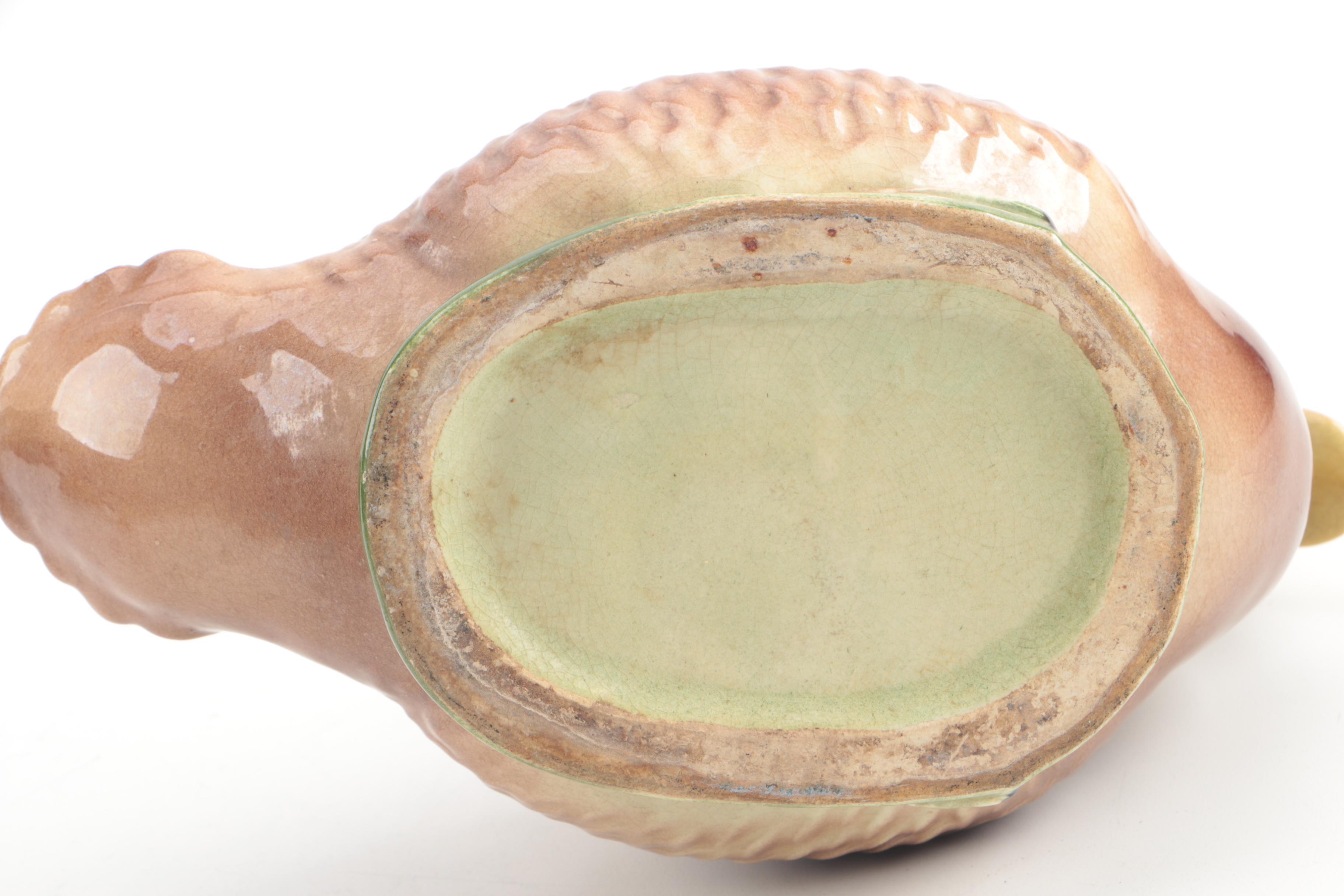 Vintage Duck Themed Tole Tray with Ceramic Figurine and Bowl