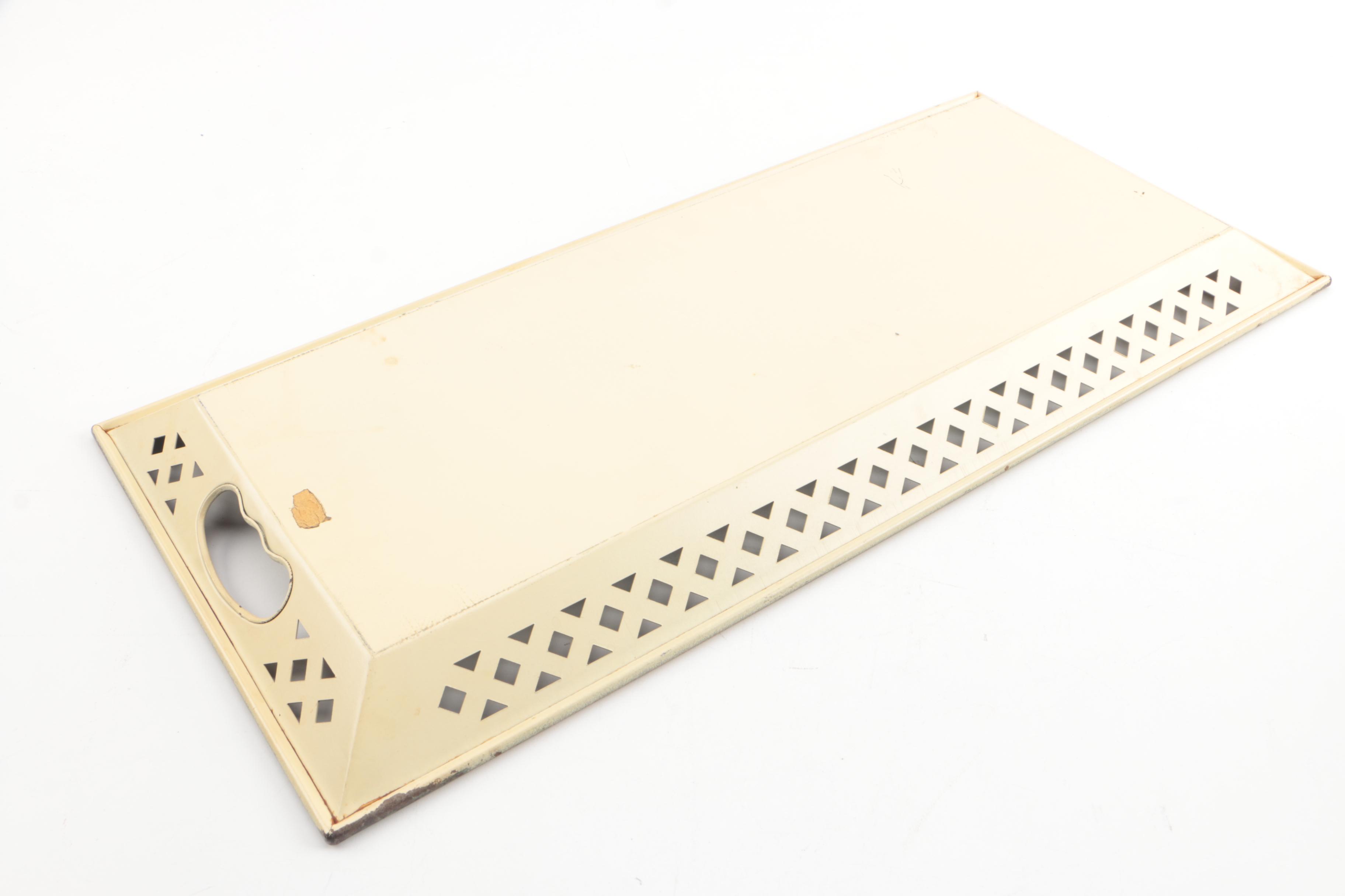 Vintage Duck Themed Tole Tray with Ceramic Figurine and Bowl