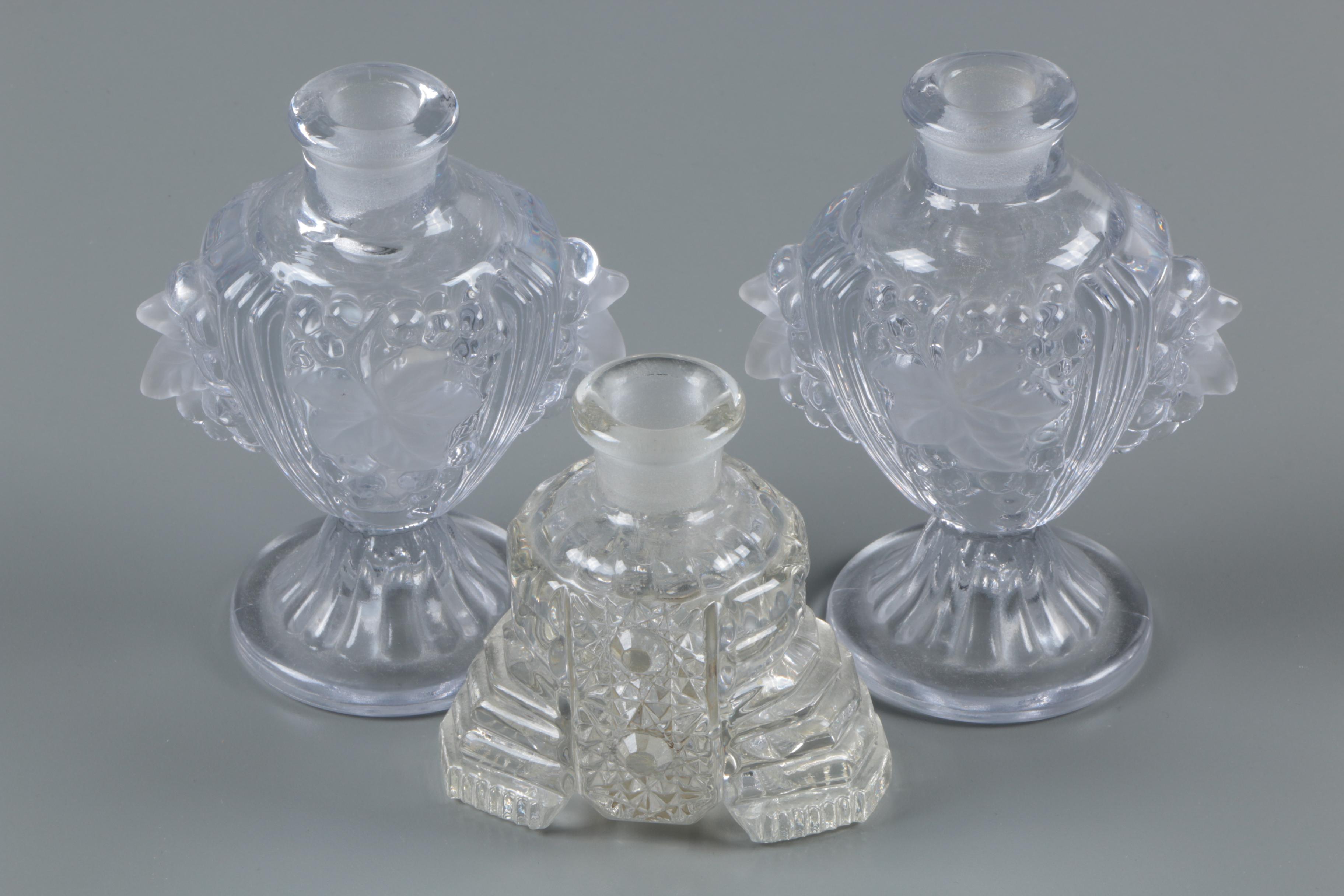 Czechoslovakian Style Glass Perfume Bottles with Vanity Tray