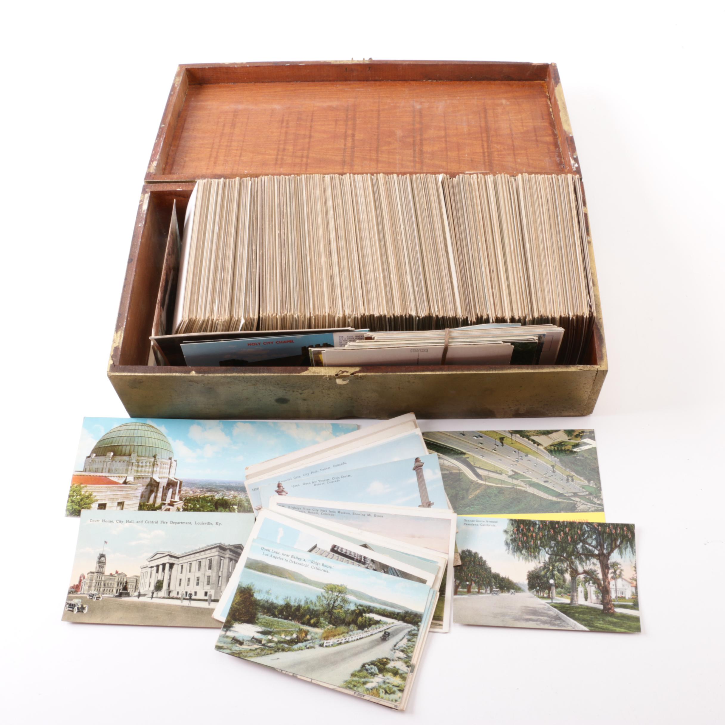 Gilded Wood Box with Vintage Postcards