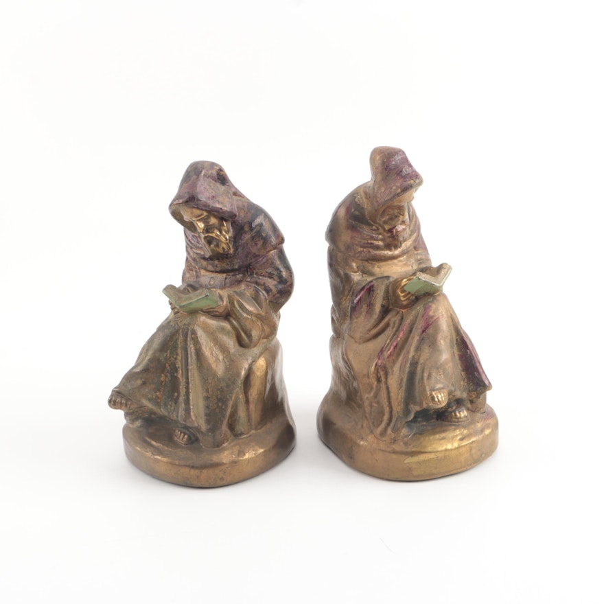 Vintage Armor Bronze Co. Reading Monk Bookends