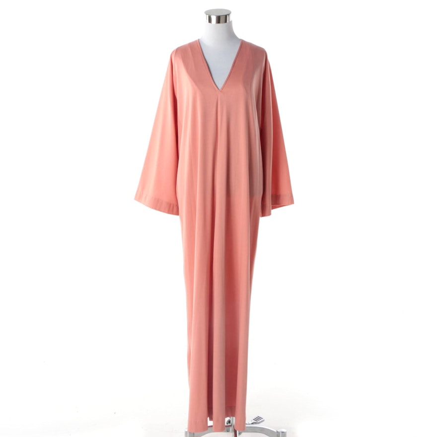 1970s Vintage Halston Blush Pink Maxi Dress Kaftan