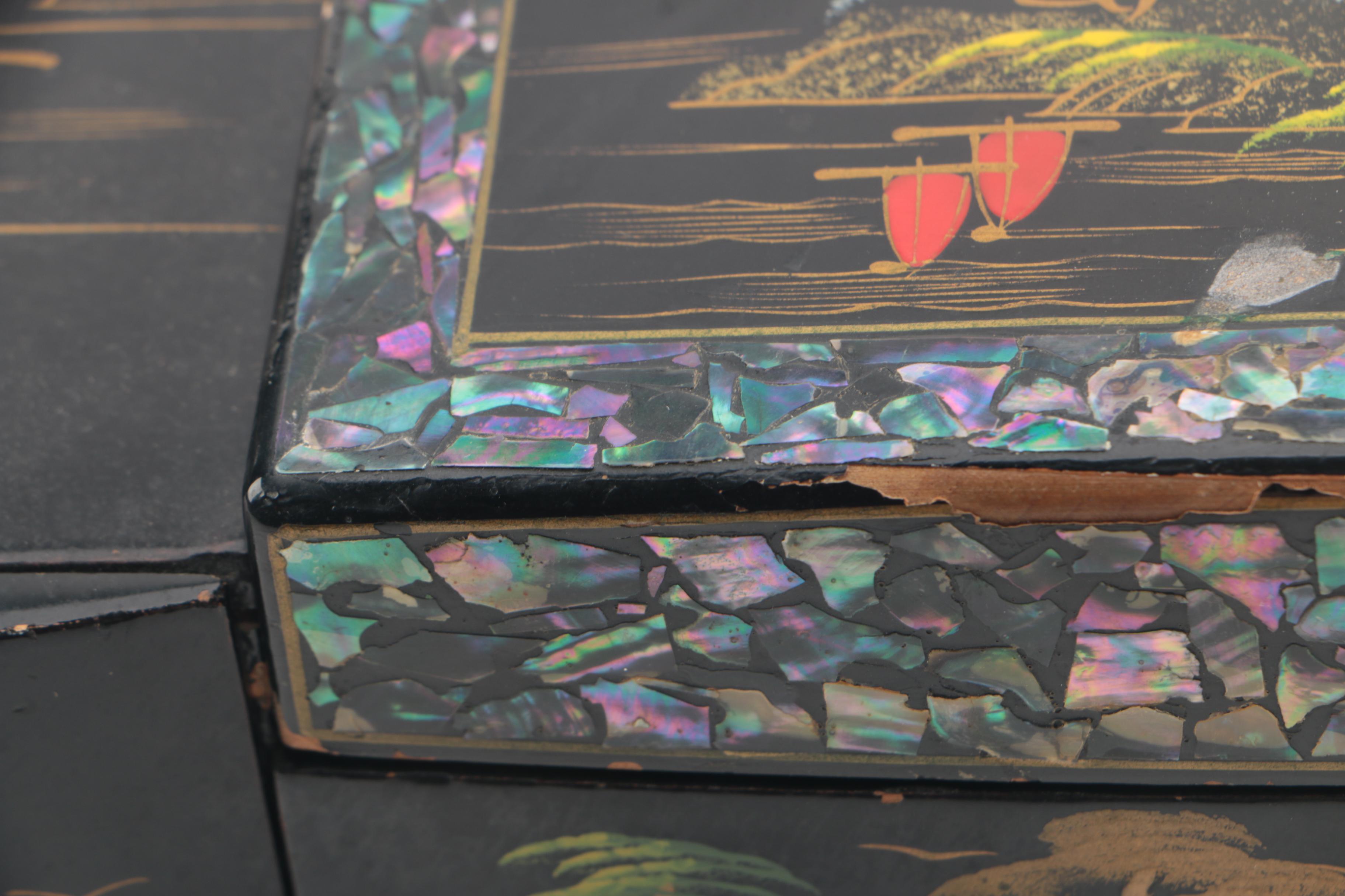 Japanese Musical Jewelry Chest with Abalone Inlay