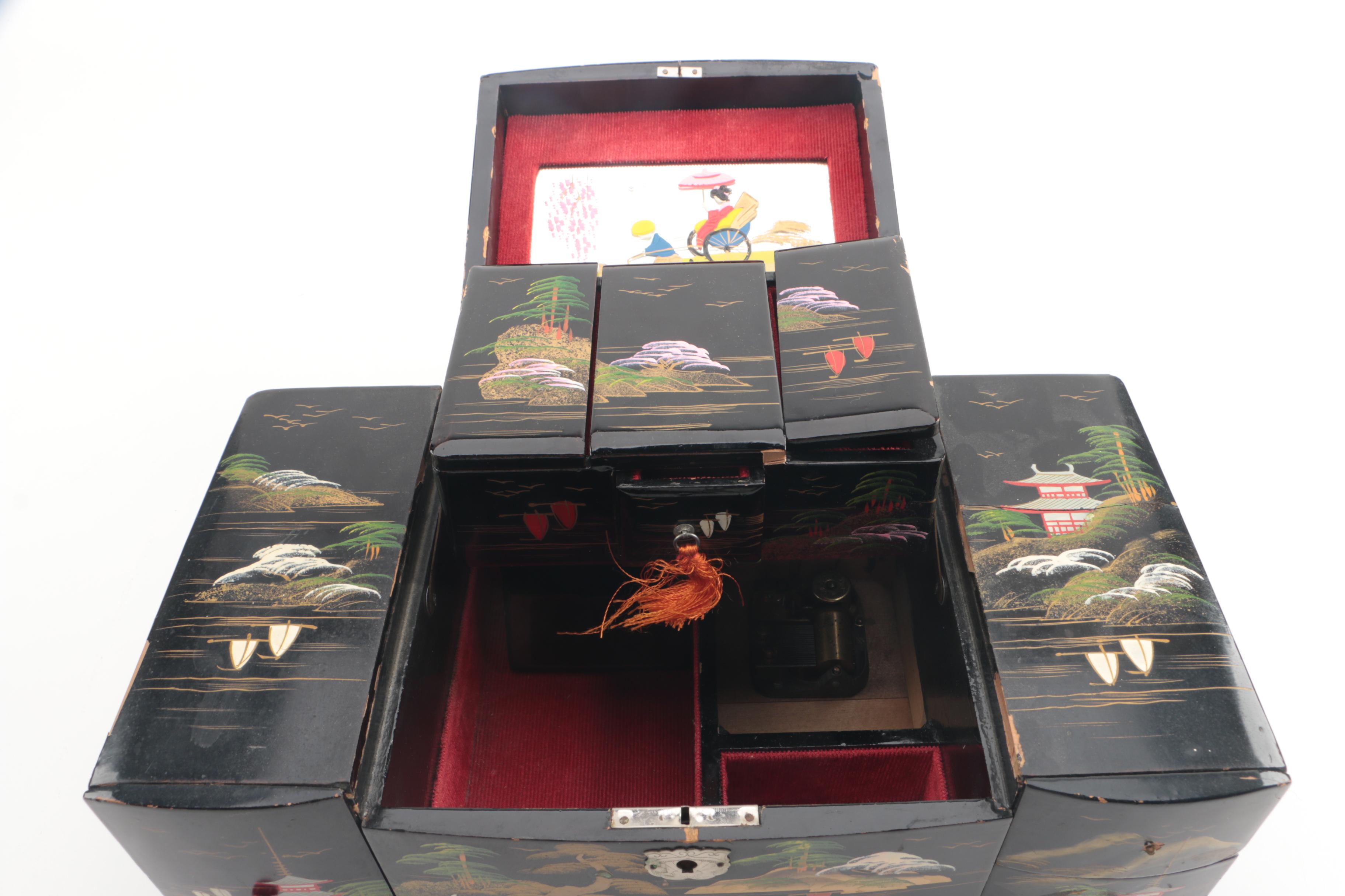 Japanese Musical Jewelry Chest with Abalone Inlay